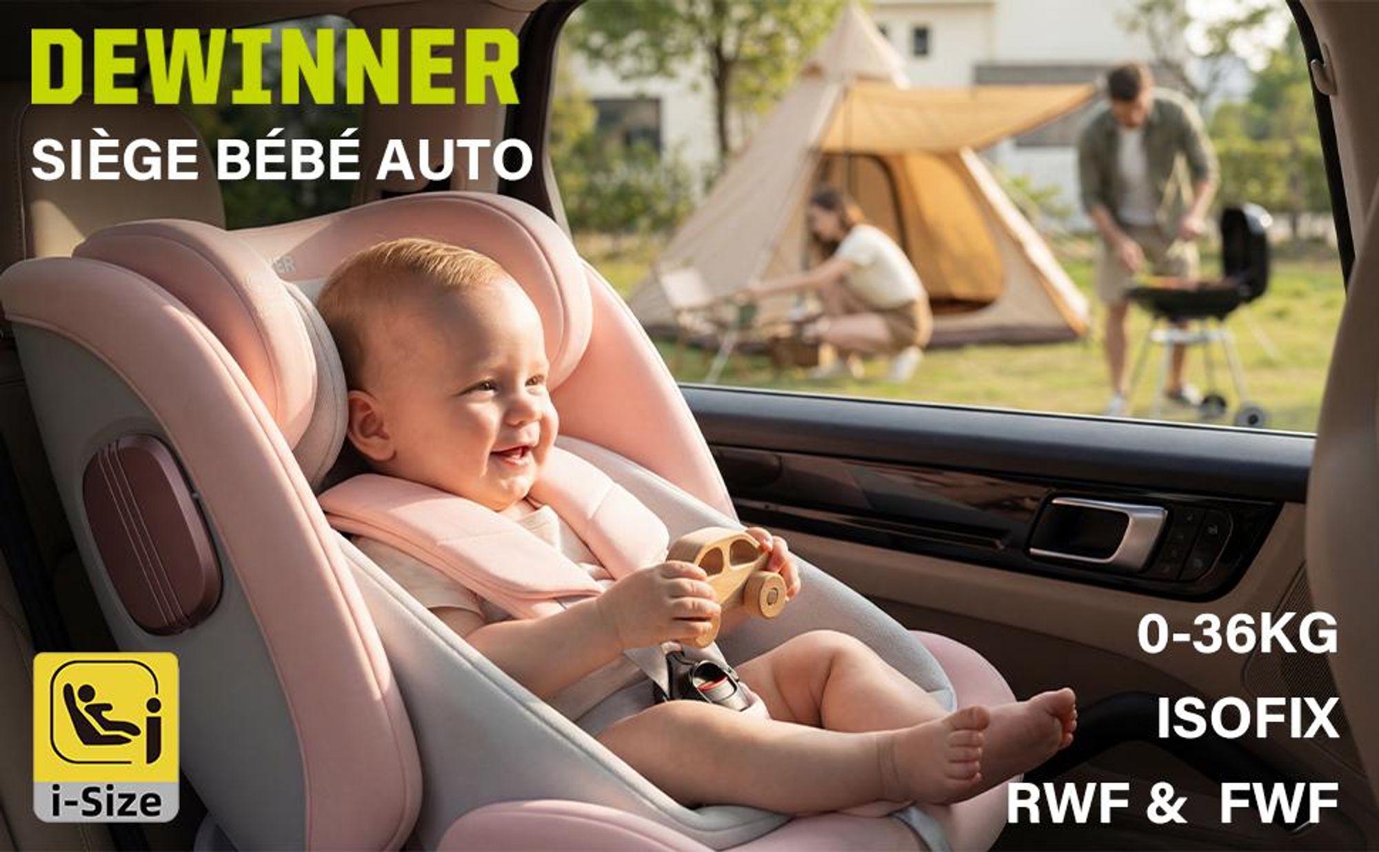 DEWINNER Siège Auto Bébé 0 à 36kg ISOFIX - Siege Auto Pivotant 360°,I-Size Group 0+1/2/3 (40-150cm),Harnais 5 Points Sièges Auto,RWF,FWF,ECER129,Pink