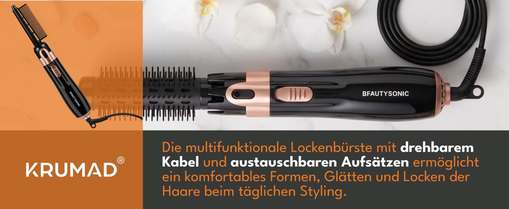 KRUMAD Warmluftbürste 4 Aufsätze, Haarstyling Gerät, Föhn Rundbürste, Lockenstyler, 550 W, 220 V, Haarbürste zum Trocknen und Stylen