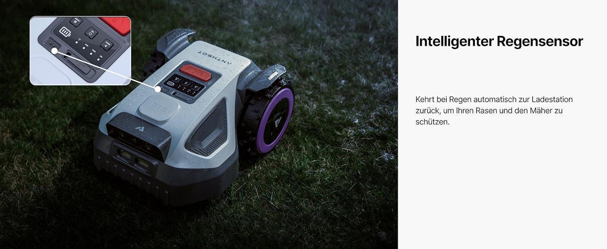 ANTHBOT M9 Mähroboter ohne Draht inkl. Premium-Garage, RTK-Navigation, KI-Kamera, bis 900 m², 45% Steigung, 3 Monate NRTK-Service gratis