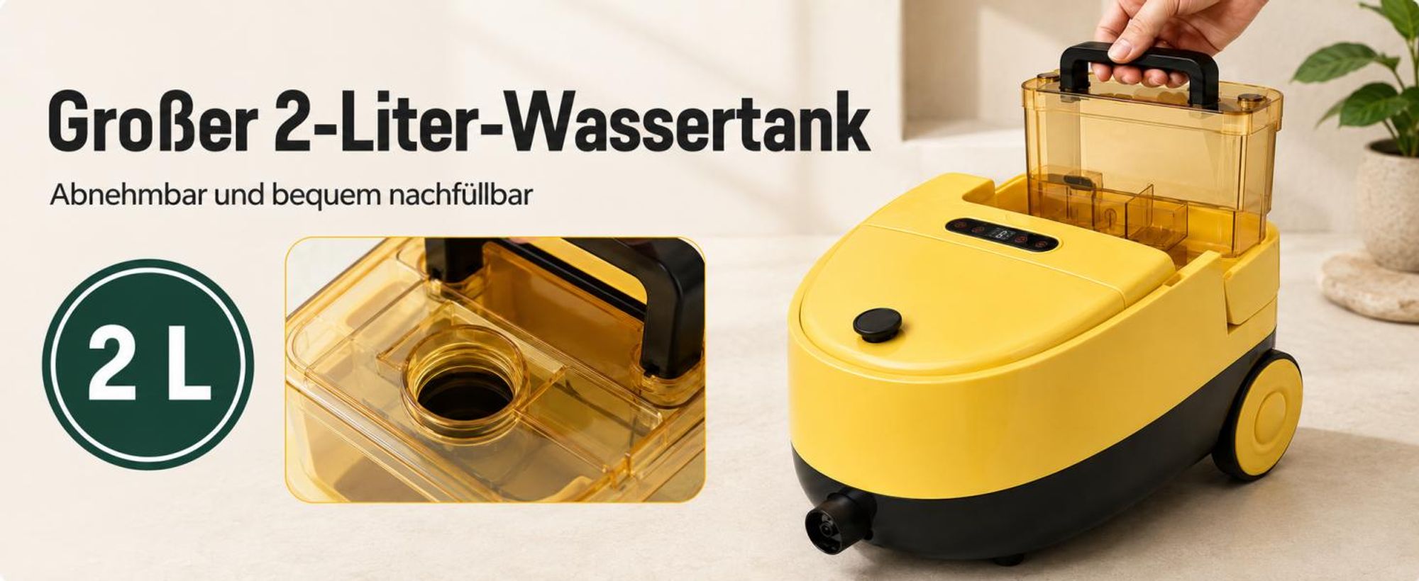 2500W Tragbarer Dampfreiniger, 2L Wassertank, 3 Dampfstufen am Griff, 15 Sek. Aufheizzeit, integrierter Stauraum, 20 Zubehörteile für Haus und Küche