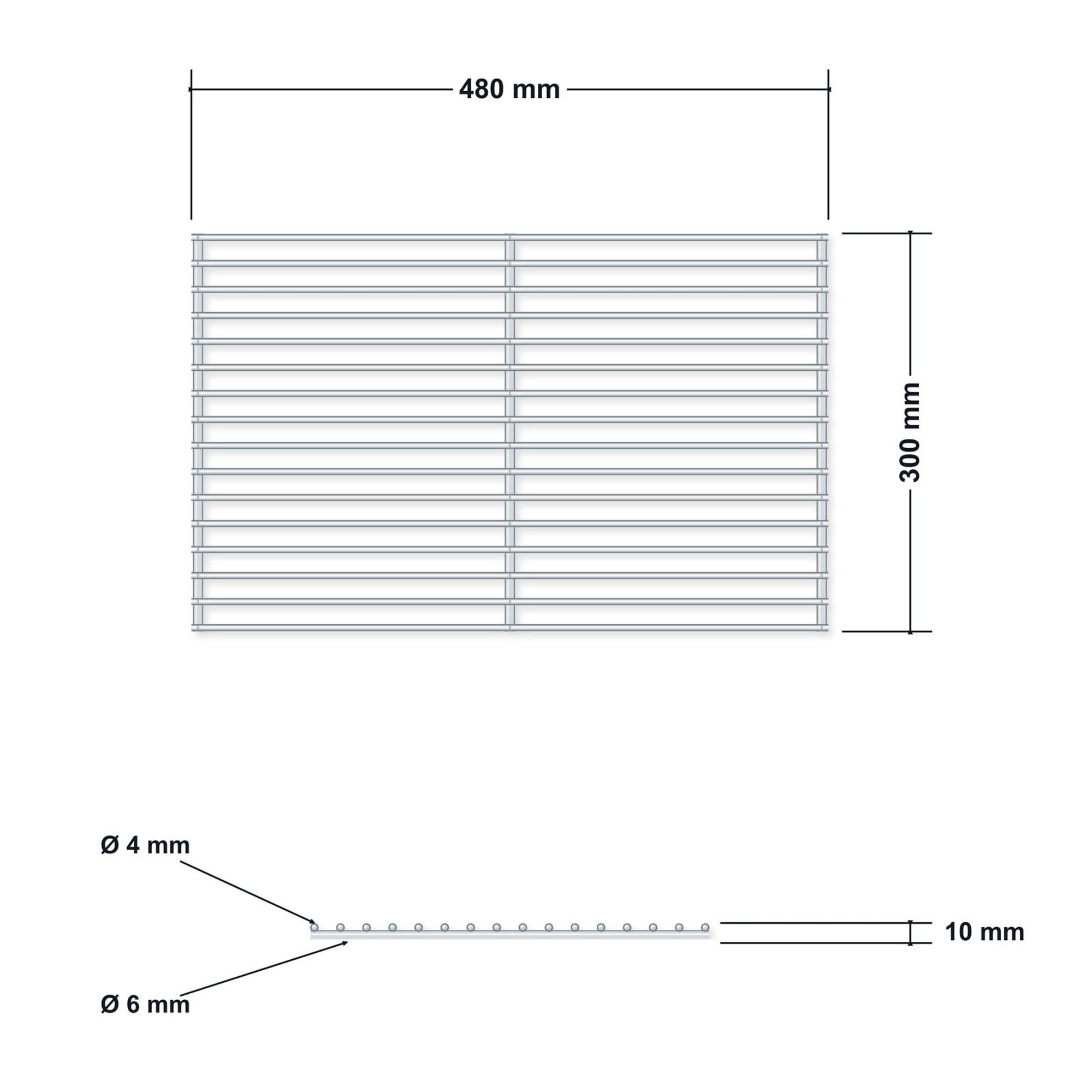 DEOS Grillrost aus Edelstahl 48 × 30 cm – technische Zeichnung