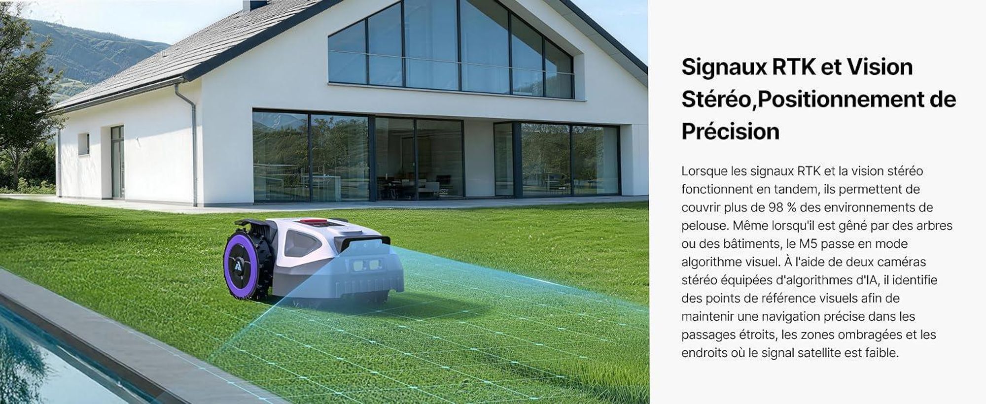 Robot tondeuse ANTHBOT M5 sans câble périphérique, avec garage premium, navigation RTK, caméra IA, jusqu'à 500 m², 3 mois de NRTK s