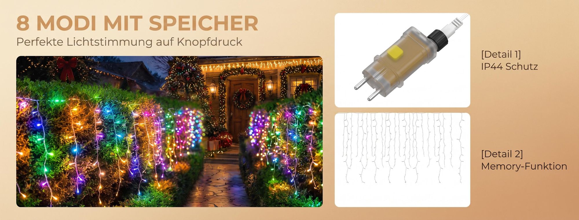 LARS360 Lichtervorhang 30 m, 1200 LEDs, 8 Modi, Memory & Fernbedienung, Warmweiß, Eisregen Weihnachtsbeleuchtung für Fenster, Balkon, Terrasse & Garten