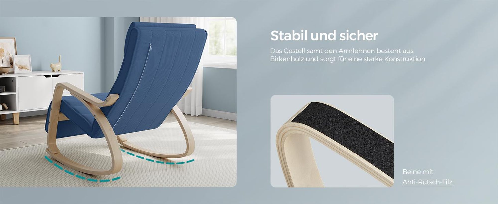 SONGMICS Relaxsessel Schaukelsessel, Relaxstuhl, verstellbare Fußstütze, Mitternachtsblau-Naturfarben