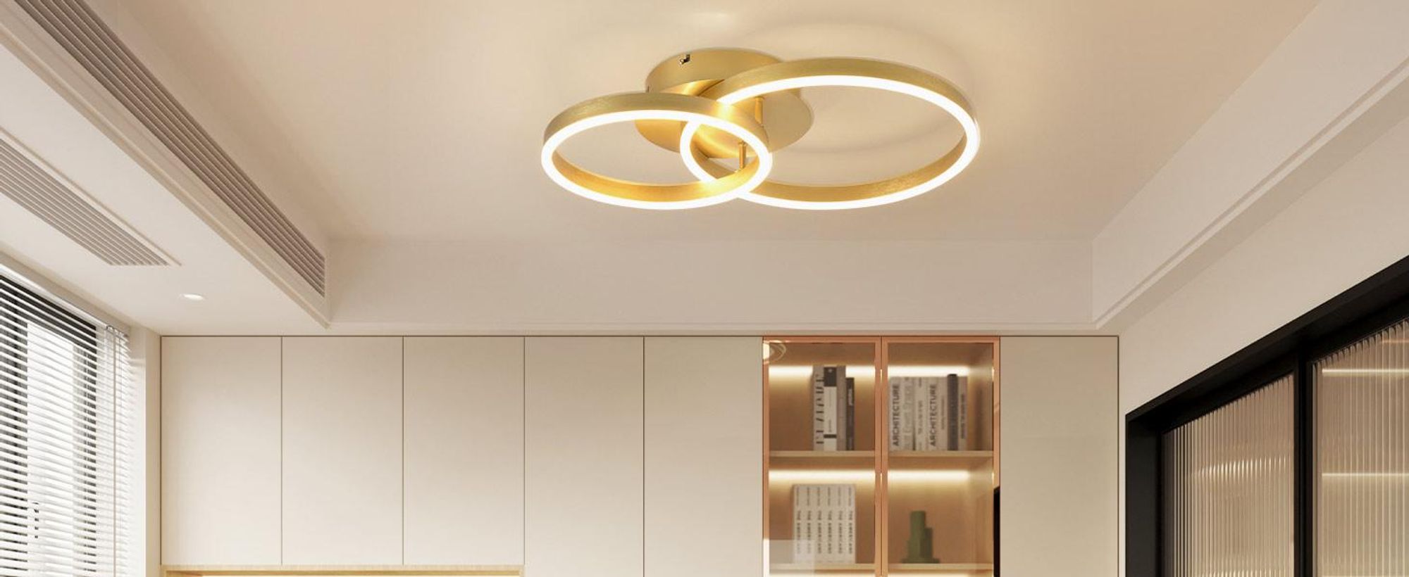 ZMH LED stropní lampa 46W Stropní svítidlo do obýváku Stmívatelné s dálkovým ovládáním Zlatá 2 kroužky z akrylu Stropní osvětlení pro ložnici