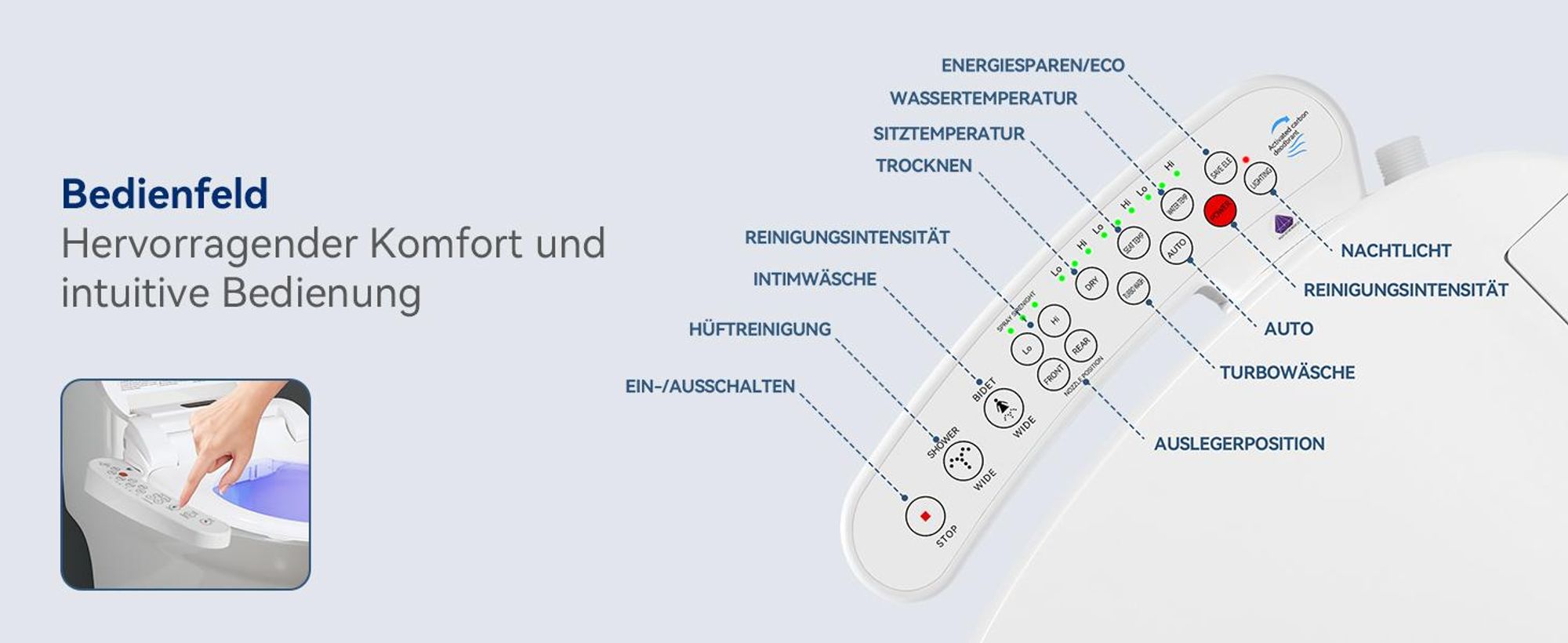 Puluomis Intelligenter Toilettensitz mit Warmluft & Heizsitz, Selbstreinigende Bidet-Funktion, 3-Temperaturstufen, LCD Display, Dämpfungsdesign kurz