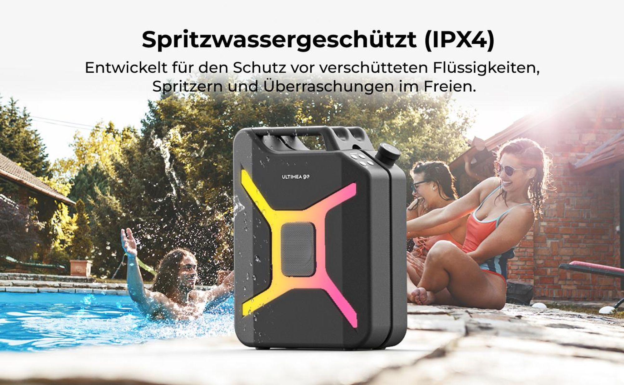 ULTIMEA Go tragbarer Party-Lautsprecher, 300 W Bluetooth PartyBox mit Bass-Boost, RGB-Beleuchtung, Mikrofon-/Gitarreneingang, Party & Outdoor, Schwarz