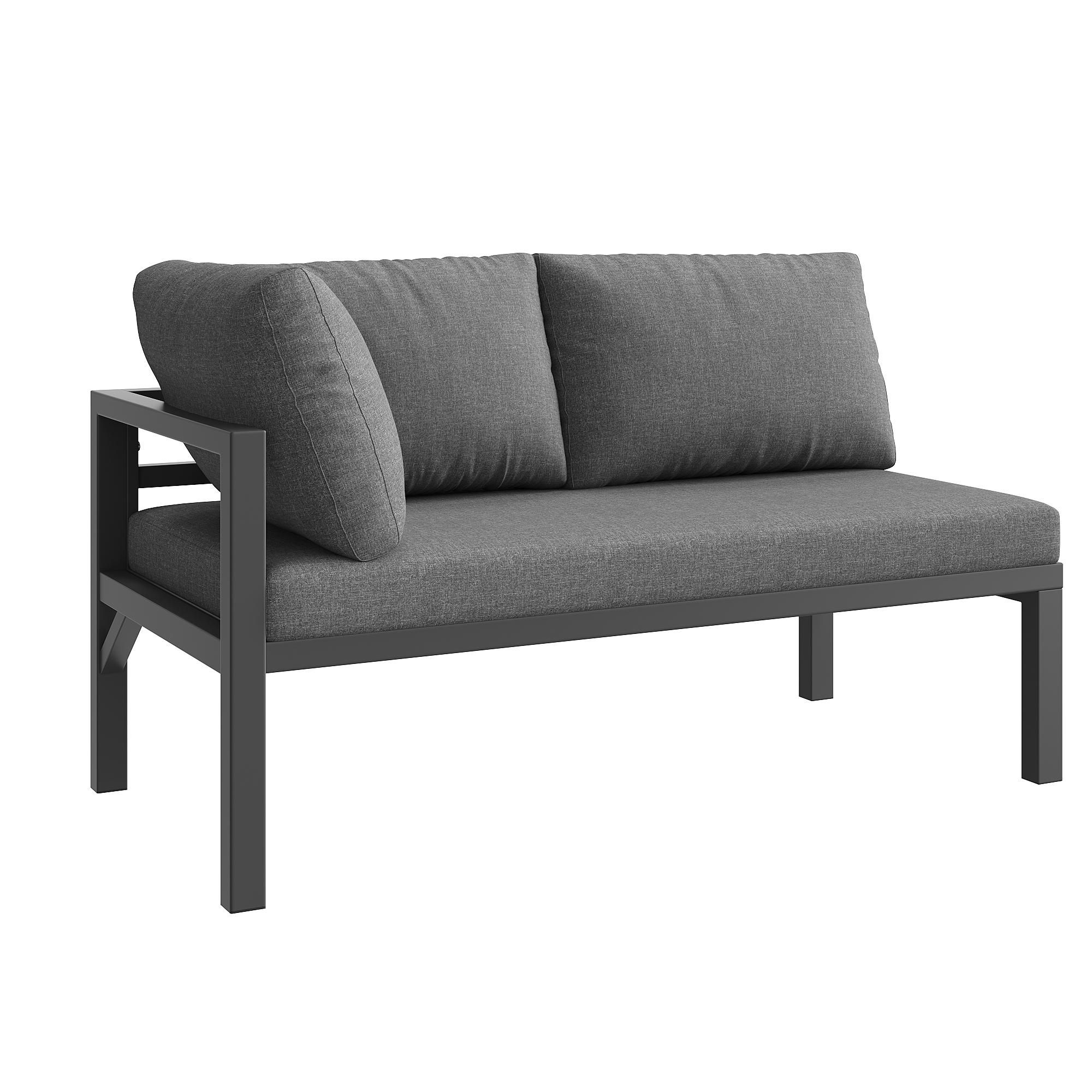 Flieks Gartenlounge-Set 6-tlg. aus verzinkter Stahlrahmen, Gartenmöbelset 8-9 Personen, Glastisch mit Marmoroptik, Terassenmöbelset Seil, Grau