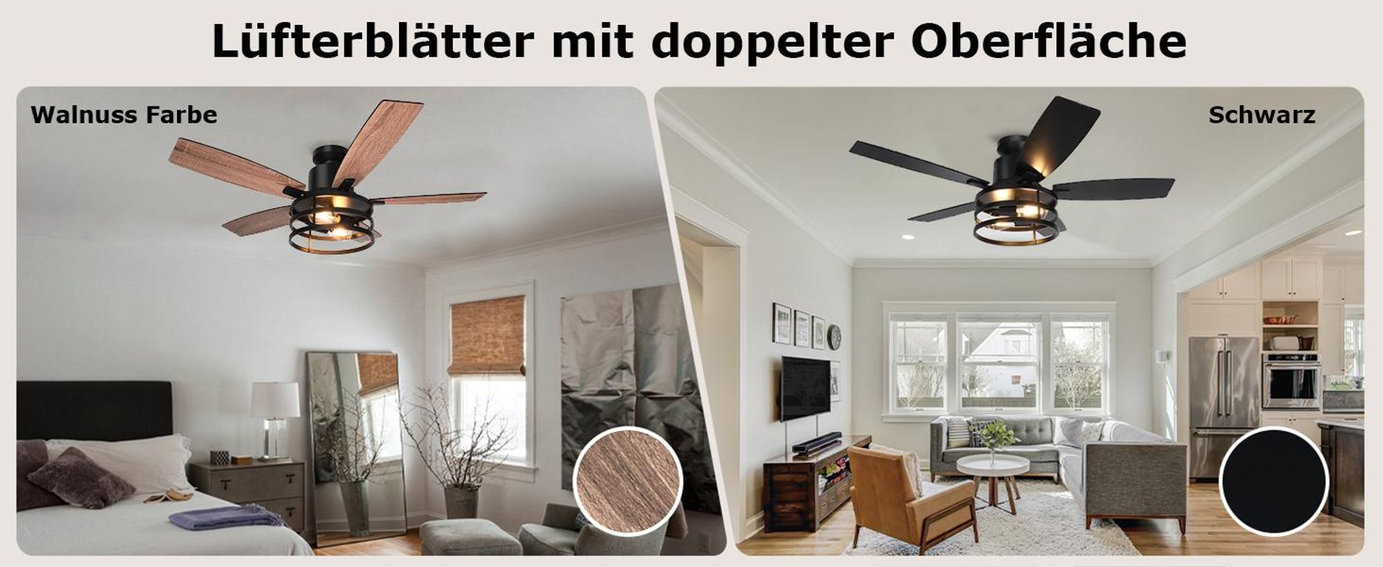 132cm Deckenventilator mit Beleuchtung und Fernbedienung, DC Motor, 2x E27 Glühbirnen, 6 Windgeschwindigkeit, Timer, für Wohnzimmer Küche Esszim
