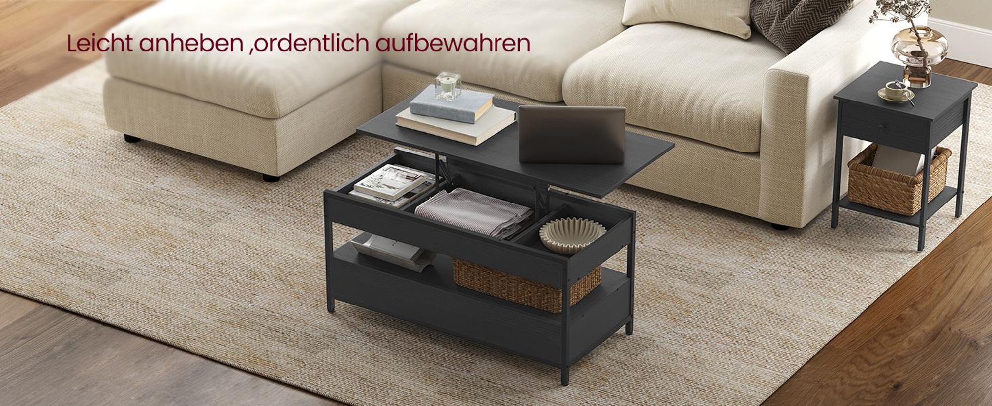 VASAGLE Couchtisch, höhenverstellbarer Wohnzimmertisch, 50 x 100 x (48-63) cm