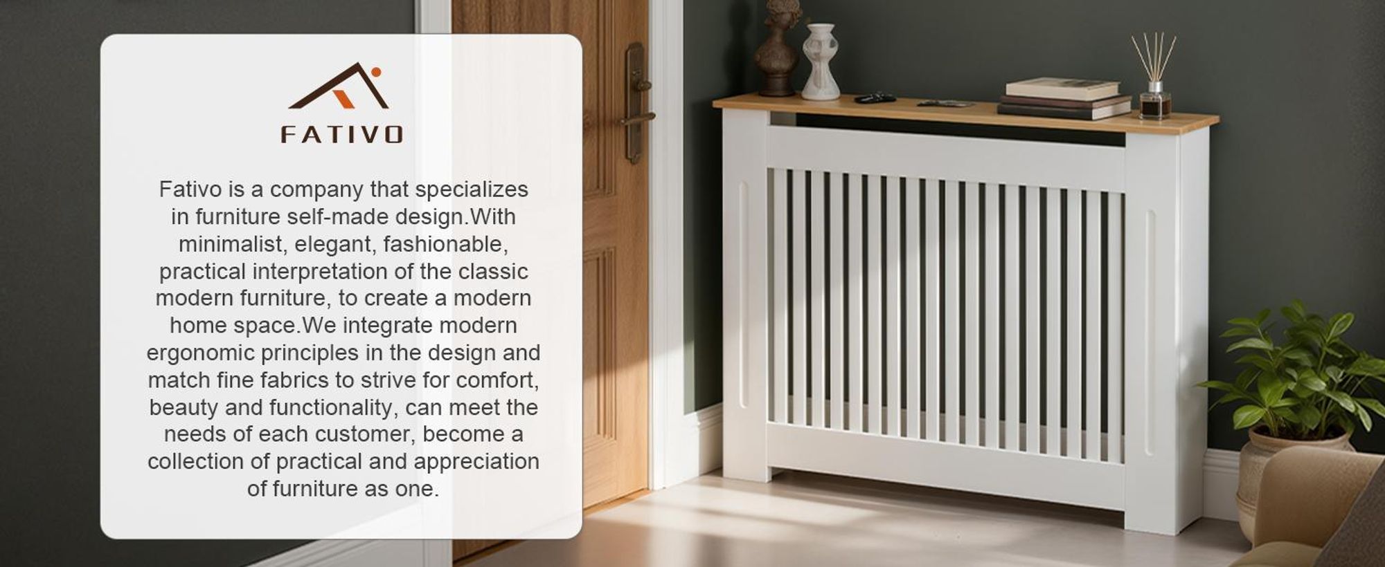 FATIVO Cache radiateur 112 x 20 x 83 cm – cache radiateur blanc effet bois, en MDF épais, avec lames verticales
