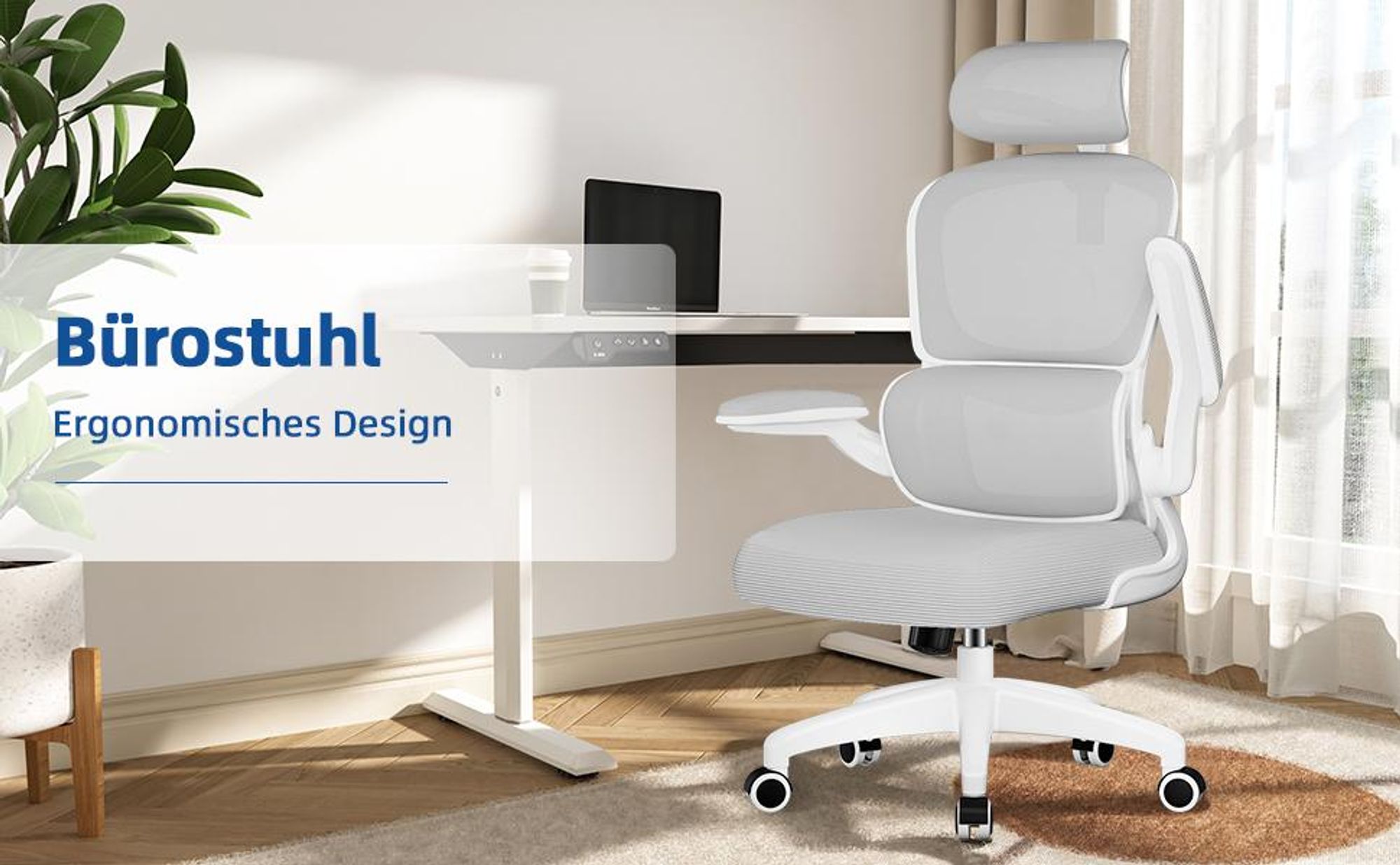 Adormii Bürostuhl,Bürostuhl Ergonomisch,Schreibtischstuhl mit Umklappbare Armlehnen Lordosenstütze,Drehstuhl,Bürostühle Wippfunktion,Bürostuhl 150kg