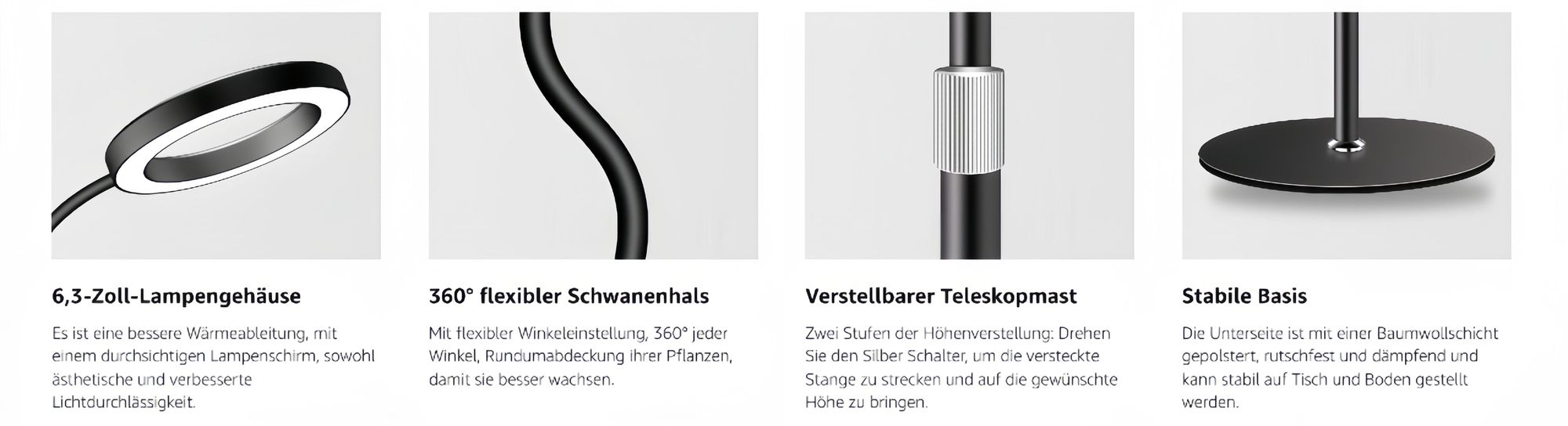 LED Pflanzenlampe Vollspektrum,72 LEDs,58-170cm Verstellbarem Stab,3 Beleuchtungsmodi,10 Helligkeitsstufen,Timer 3/9/12H,360°Winkelverstellung,Dimmbar