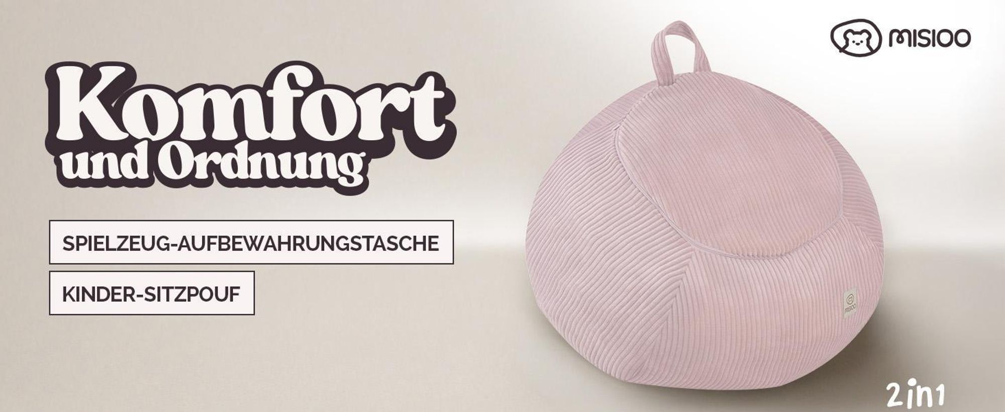 MISIOO Kinder Sitzsack Bezug für Kuscheltiere – Spielzeug Aufbewahrung & Bean Bag in einem – Cord Stoff, Waschbar, mit Reißverschluss