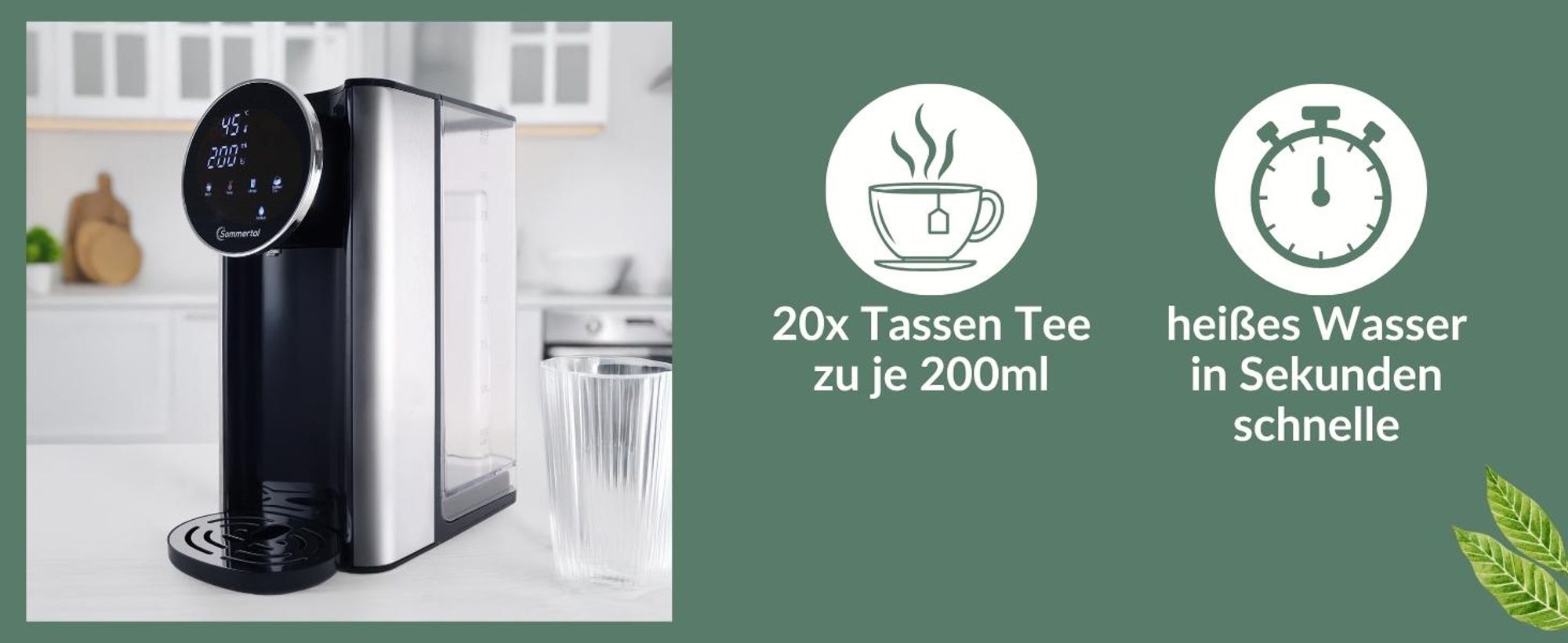Sommertal HW400 Heißwasserspender Businessline, XXL Version mit abnehmbaren 4L Tank, instant heißes Wasser 45-100°C, Touchdisplay, Babynahrung