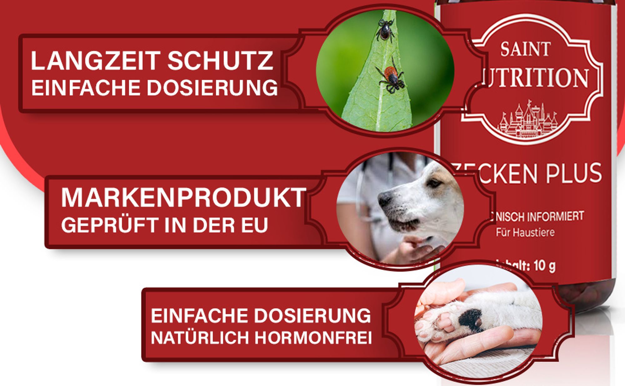 Saint Nutrition® Zecken Plus Kügelchen - zum Schutz vor Zeckenbefall – für Hunde und Katzen – Zeckenschutz Hund – keine Zecken – Zecken - Zecken Hund