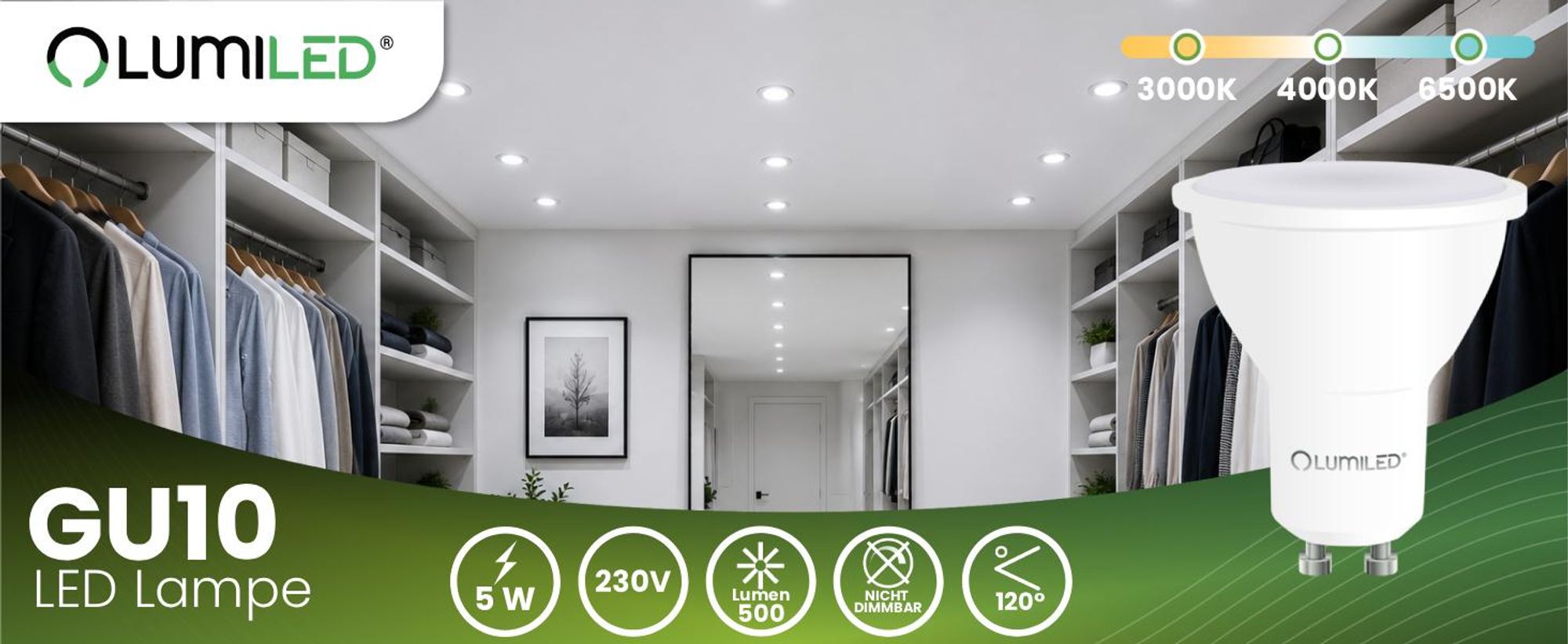 LUMILED GU10 LED Lampe PAR16 5W 500lm 4000K Neutralweiß 120° Nicht Dimmbar 10 Stück Energiesparendes Leuchtmittel Strahler Reflektor Spot entspricht 35W für Küche Wohnzimmer Büro Flur 10 Stück Lampen