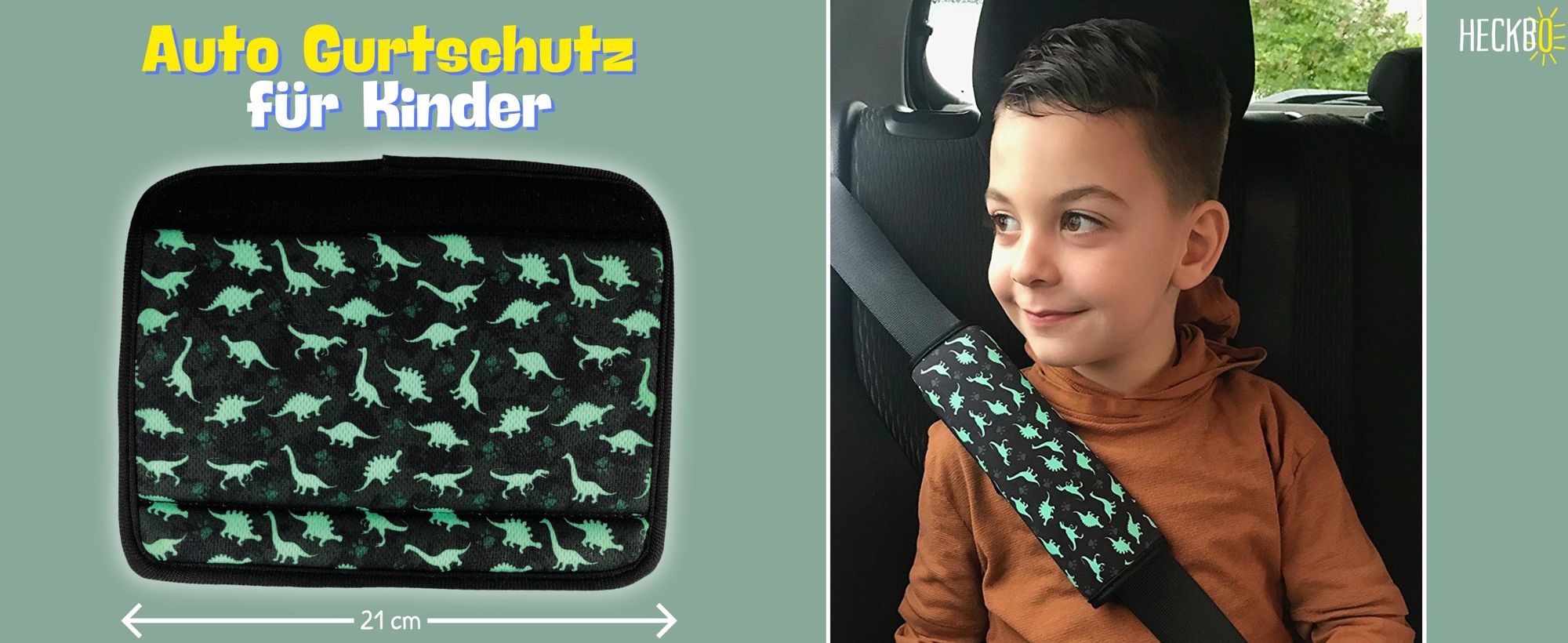 2x HECKBO Auto Gurtschutz Sicherheitsgurt Schulterpolster Schulterkissen Autositze Gurtpolster für Kinder Jungen/Jungs mit Dino Dinosaurier