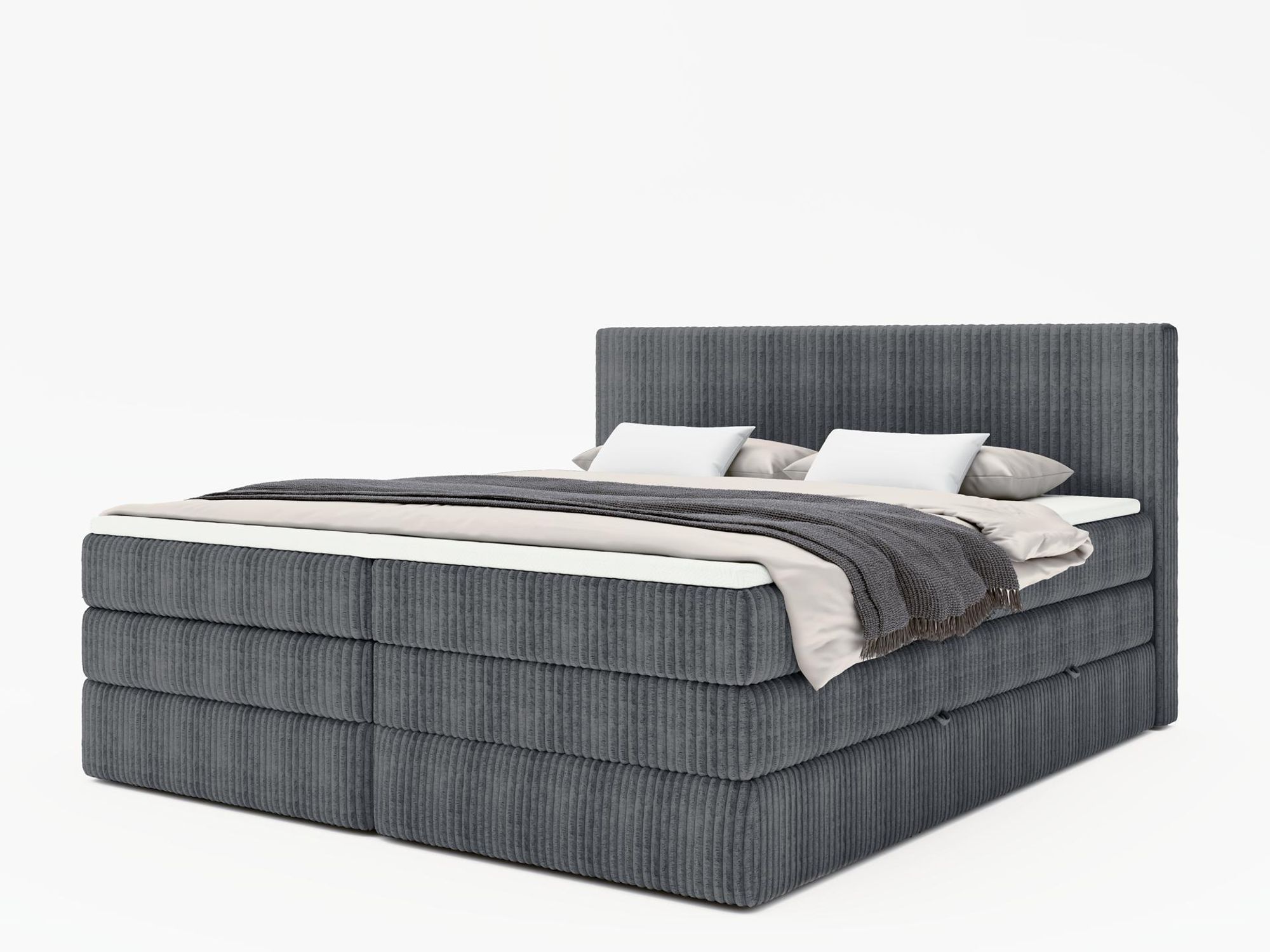Boxspringbett Tilia DUO in Dunkelgrau auf weißem Hintergrund