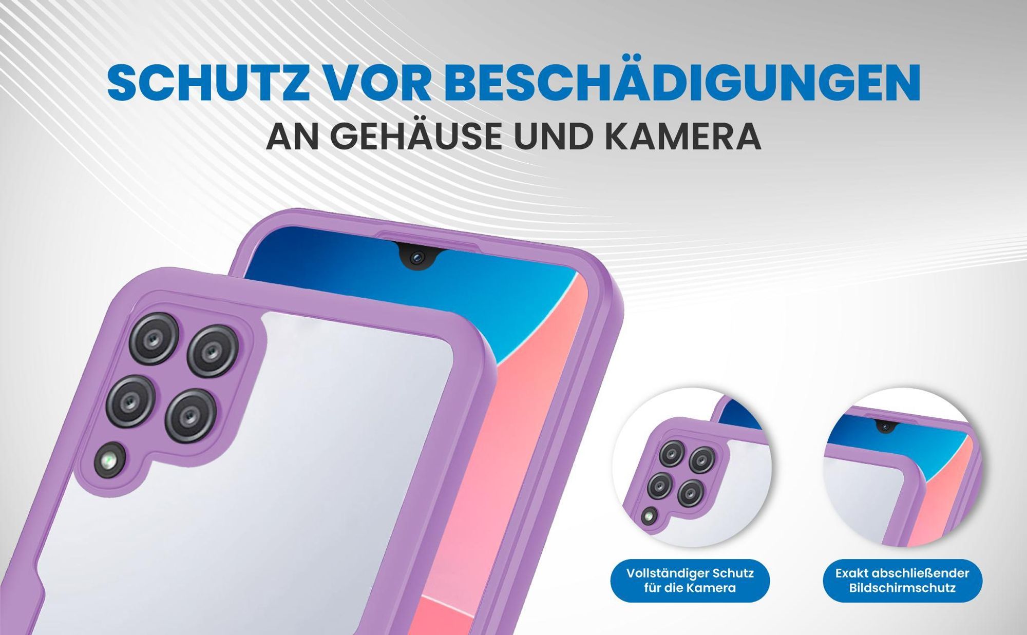 Violette 360 Grad Handyhülle für Samsung Galaxy A12 Front und Backcover