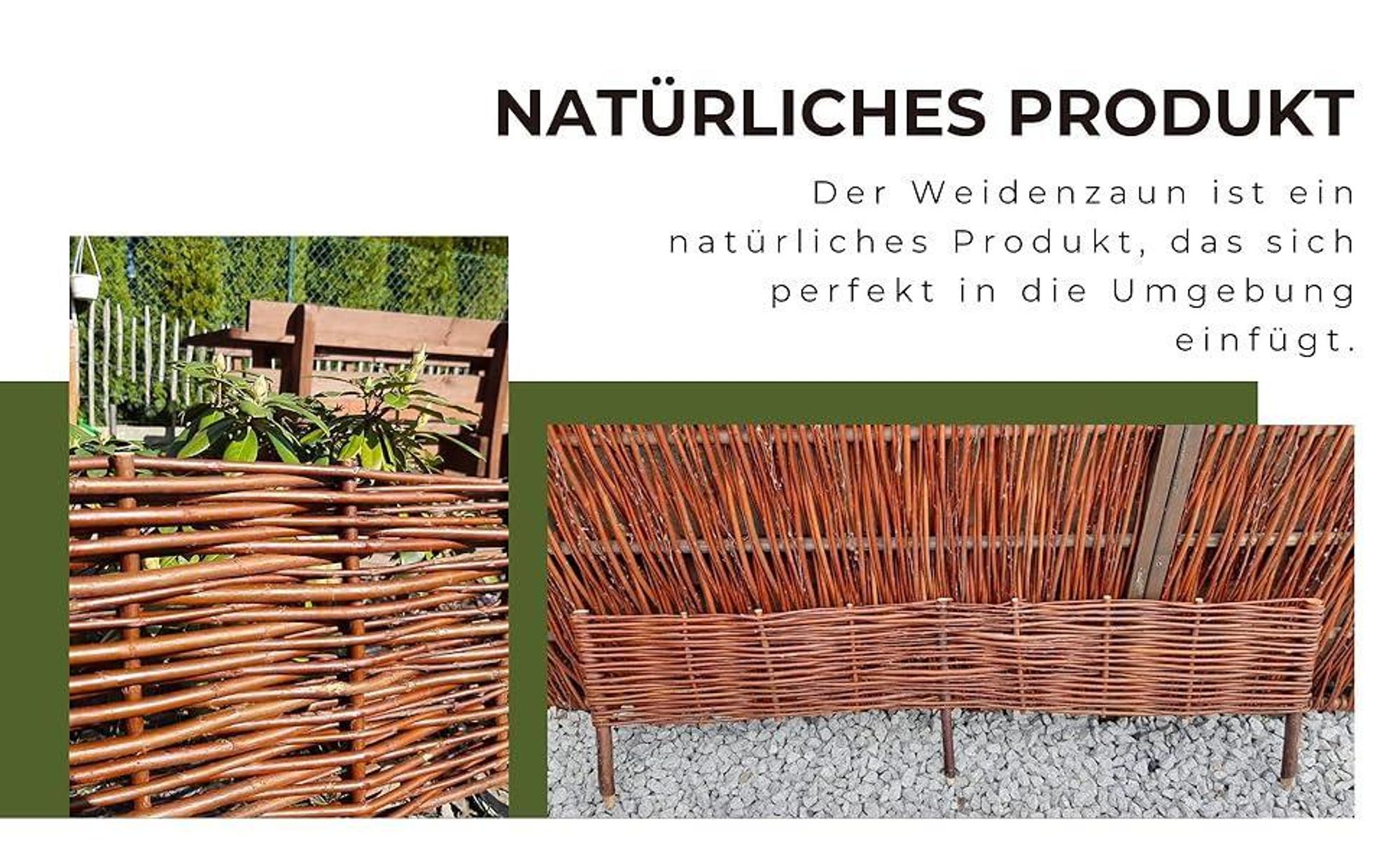 Beetbegrenzung aus Weide ( H 20 x B 120 cm 5 Stück) Palisade aus Weide, Beeteinfassung Weide in Vielen Größen, Natürlicher Weidenzaun