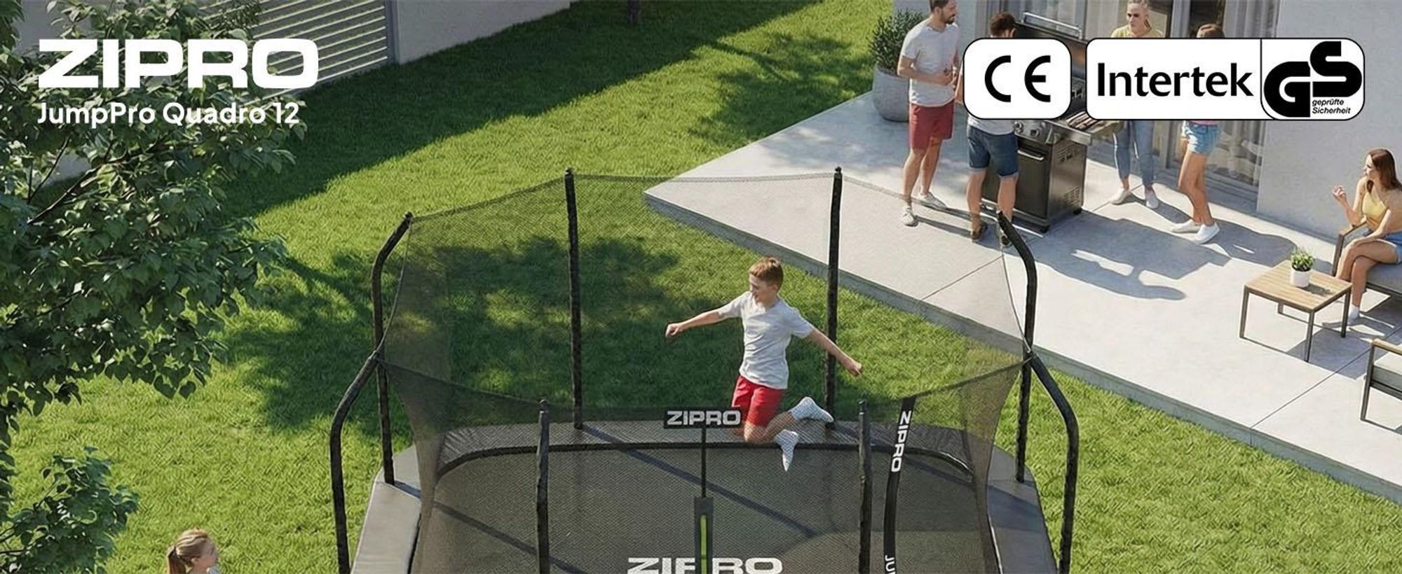 ZIPRO Trampolin Jump Pro Quadro | 12FT 366 x 244 cm | Gartentrampolin Kindertrampolin Komplett-Set inkl. Netz, Leiter & Randabdeckung, Outdoor Quadrat