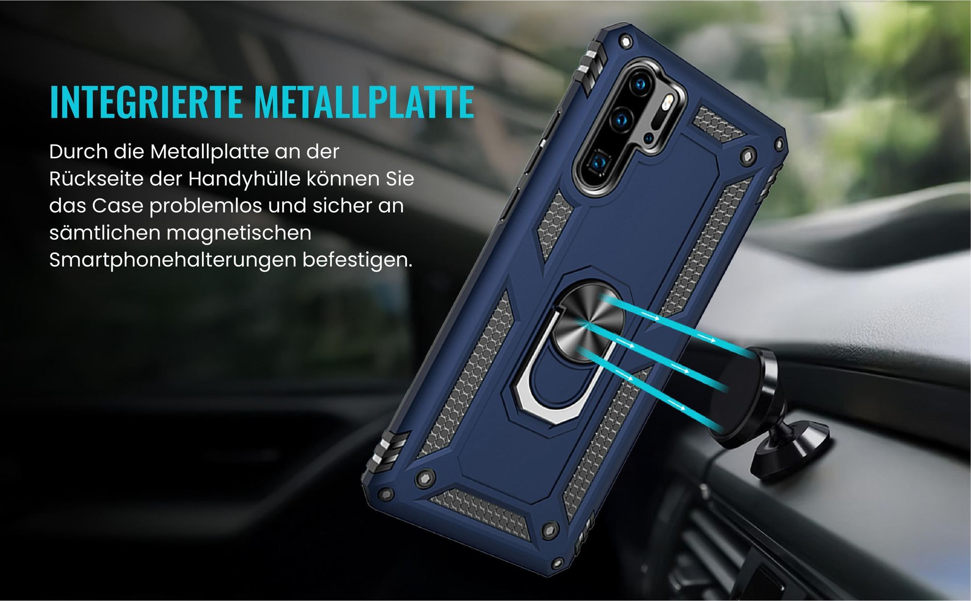 Bumper für Huawei P30 Pro in Blau mit Metallplatte