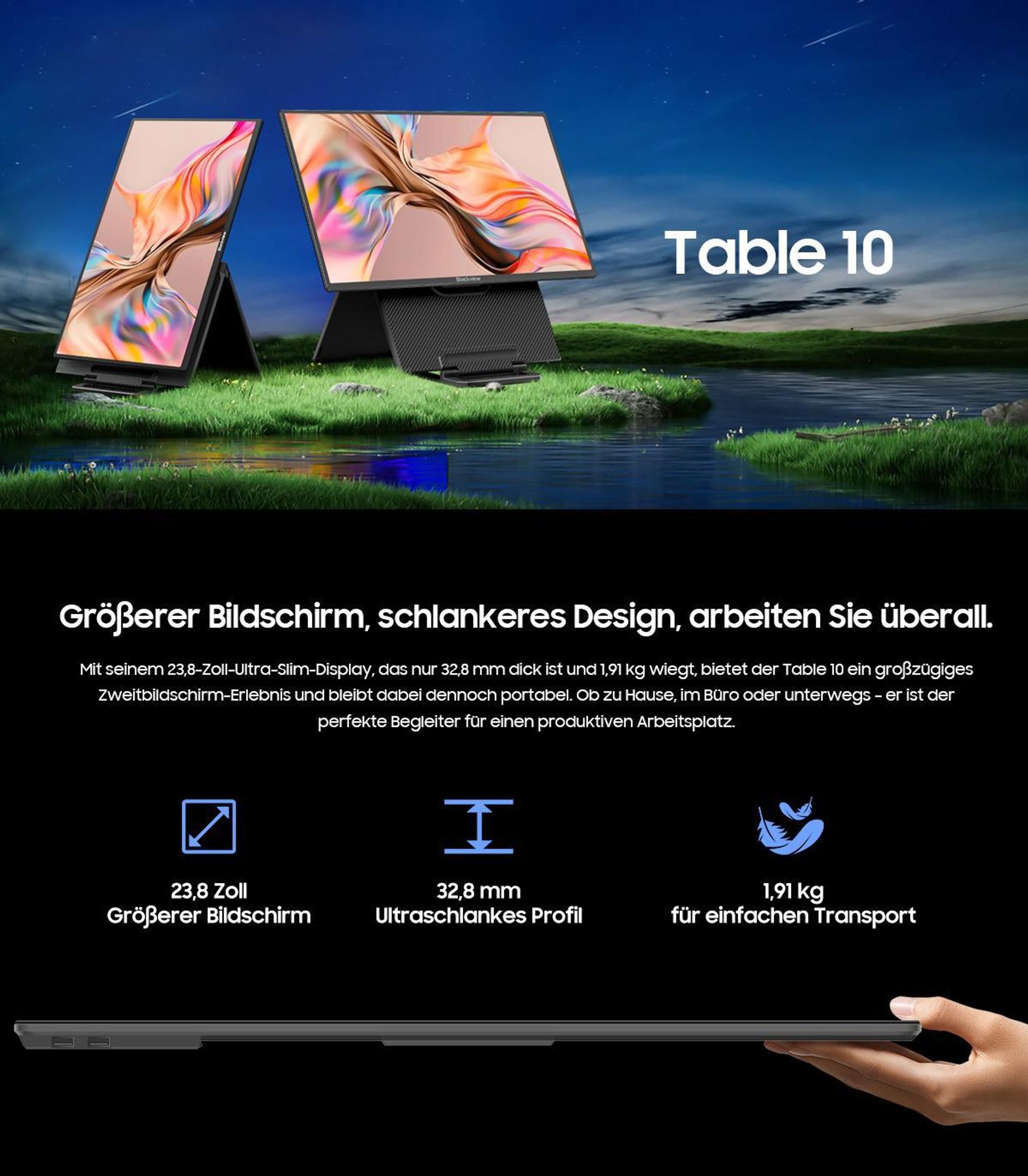 Blackview Screen Extension (32.8 mm), Ultra Thin 23,8 Inch FHD IPS Eye Care Portable Monitor, Suitable for Laptop/PC/Mac/PS3/4/5/Xbox/Switch