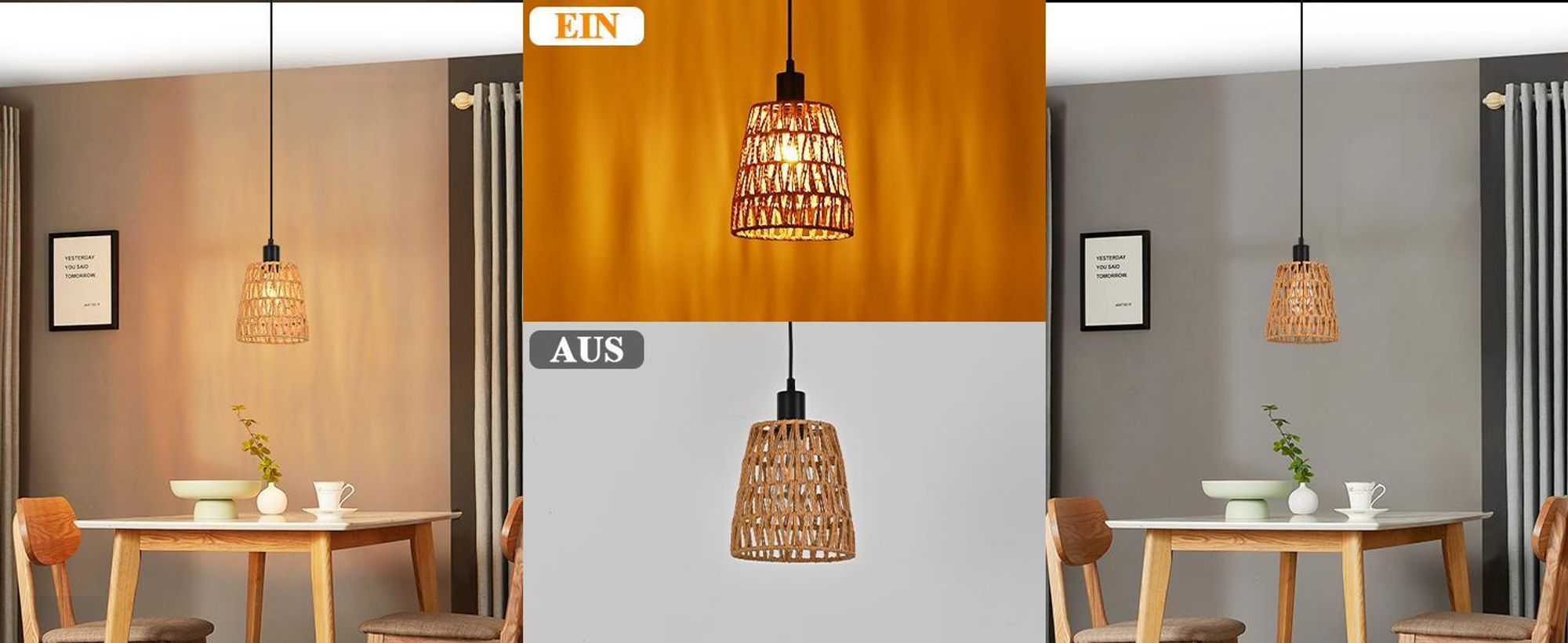 ZMH Lampe à suspendre Boho Lampe à suspendre en rotin 1 flamme Lampe de table à manger Vintage Tressée Lampe à suspendre Abat-jour Corde de chanvre E27 Lampe à suspendre pour salle à manger