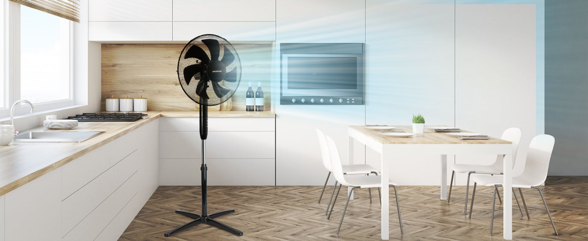 Aigostar - Standventilator, 3 Geschwindigkeiten, 7 Klingen, 41 cm Durchmesser, leise, 75° Oszillation, Schwarz