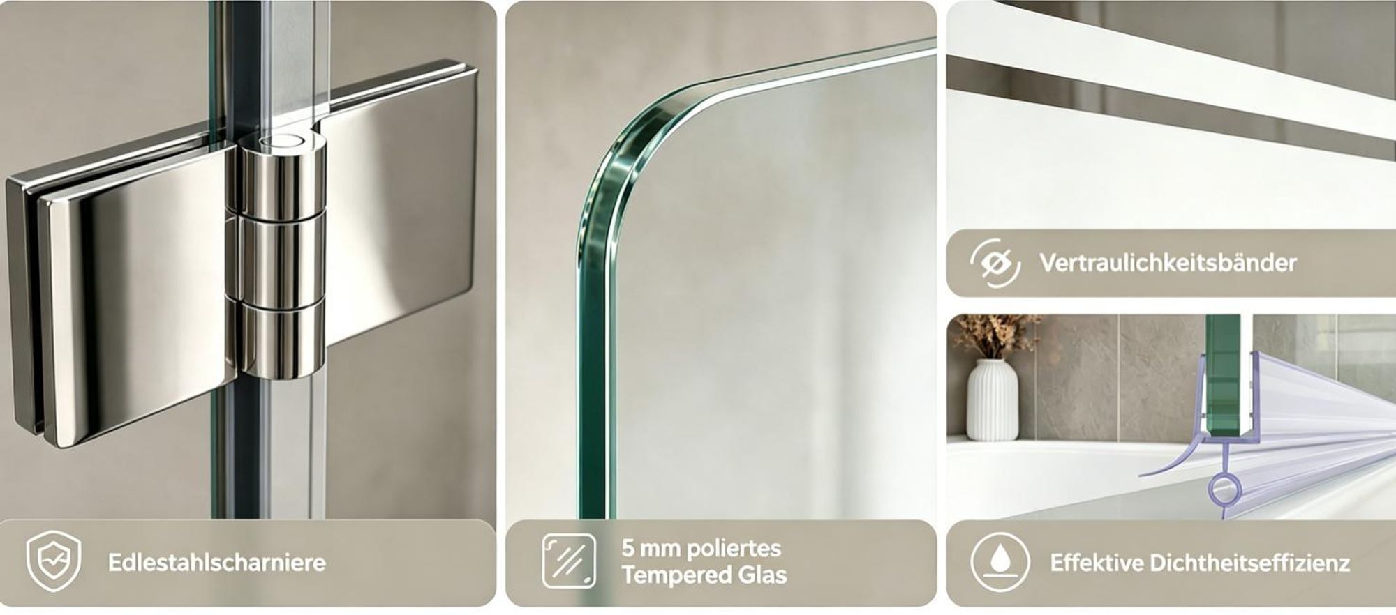 120 x 140 cm Duschwand für Badewanne Dusche Duschabtrennung 3 Teilig Faltwand 5mm ESG Glas mit Weiße Streifenmuster 360º Schwenkbar Klappbare Glaswand