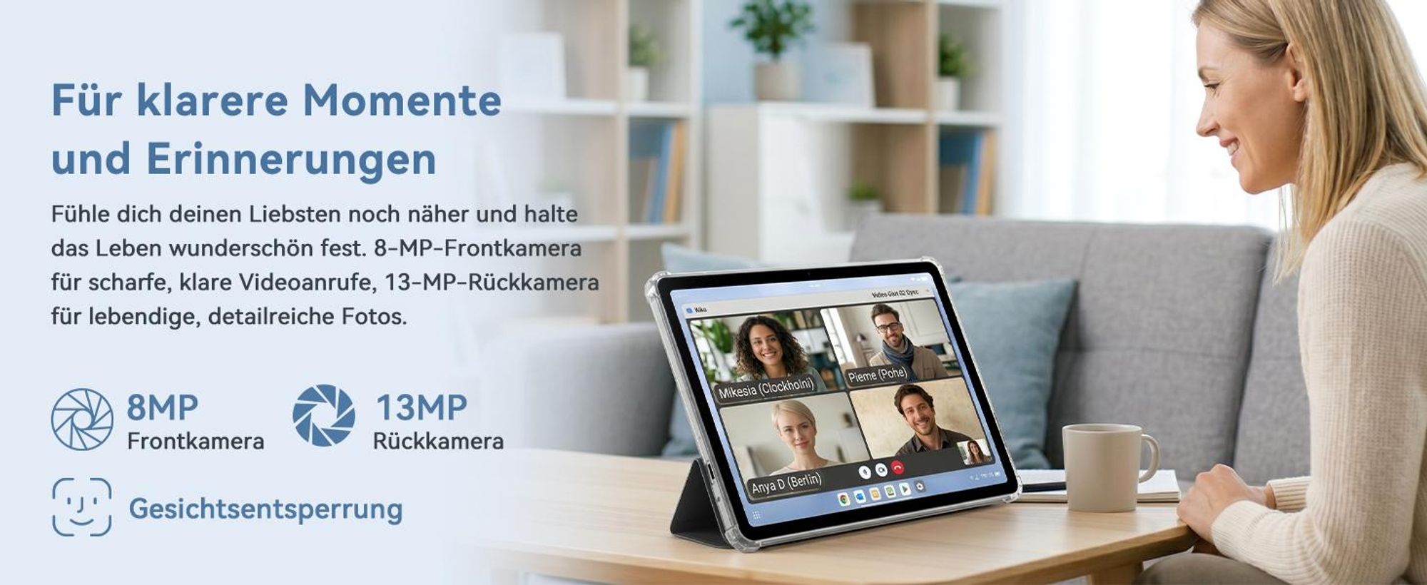 T70 Android 16 Tablet 11", 32GB+256GB(2TB TF), 180Hz Touch, 90Hz Display, 8000mAh, 8MP+13MP, mit Stylus/Cover/Tastatur/Maus, Gesichtserkennung