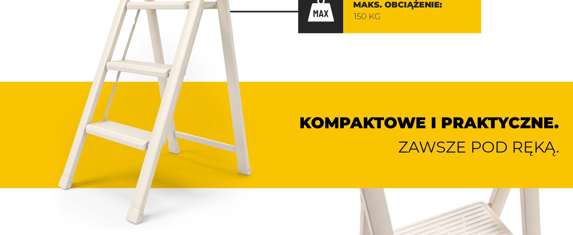 Drabest | Schodki pomocnicze "Slim" - 3 stopnie - Składane - Maks. obciążenie: 150 kg - Kolor: kremowy