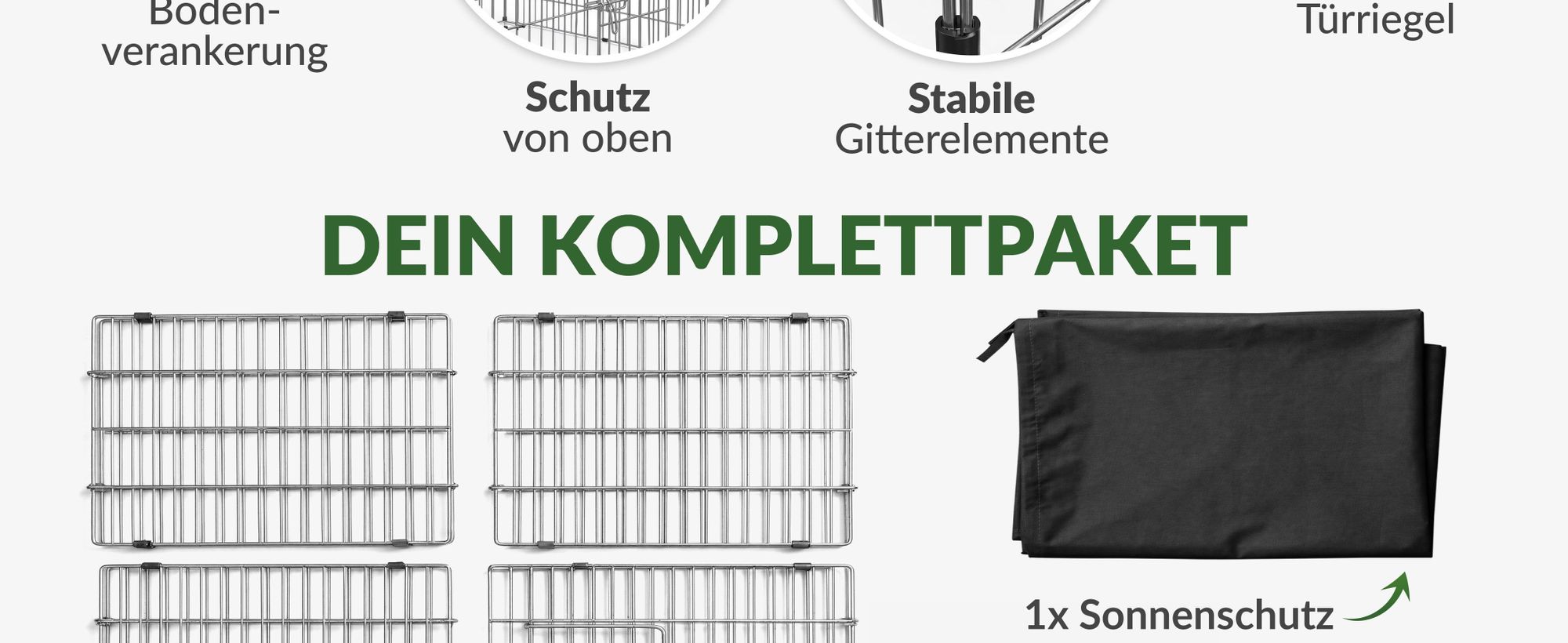 CADOCA® Freilaufgehege 180x75x75cm Sonnenschutz Auslauf Garten Kaninchenstall Hasenstall Kleintierauslauf Dachstoff Schwarz