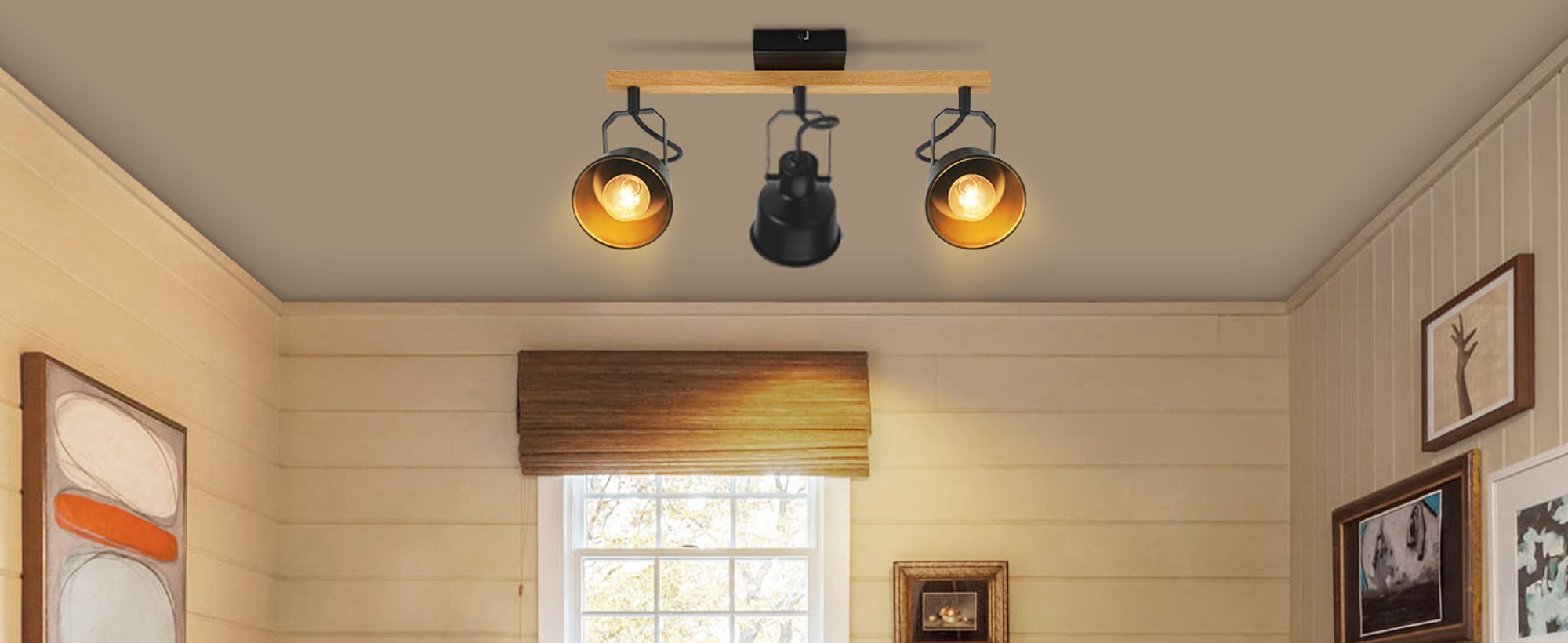 ZMH Deckenstrahler 2 Flammig Schwarz Deckenlampe Vintage Schwenkbar 350° MAX.25W E14 Fassung Industrial Holzmaserung Spotbalken für Wohnzimmer Schlafzimmer Büro (ohne Leuchtmittel)