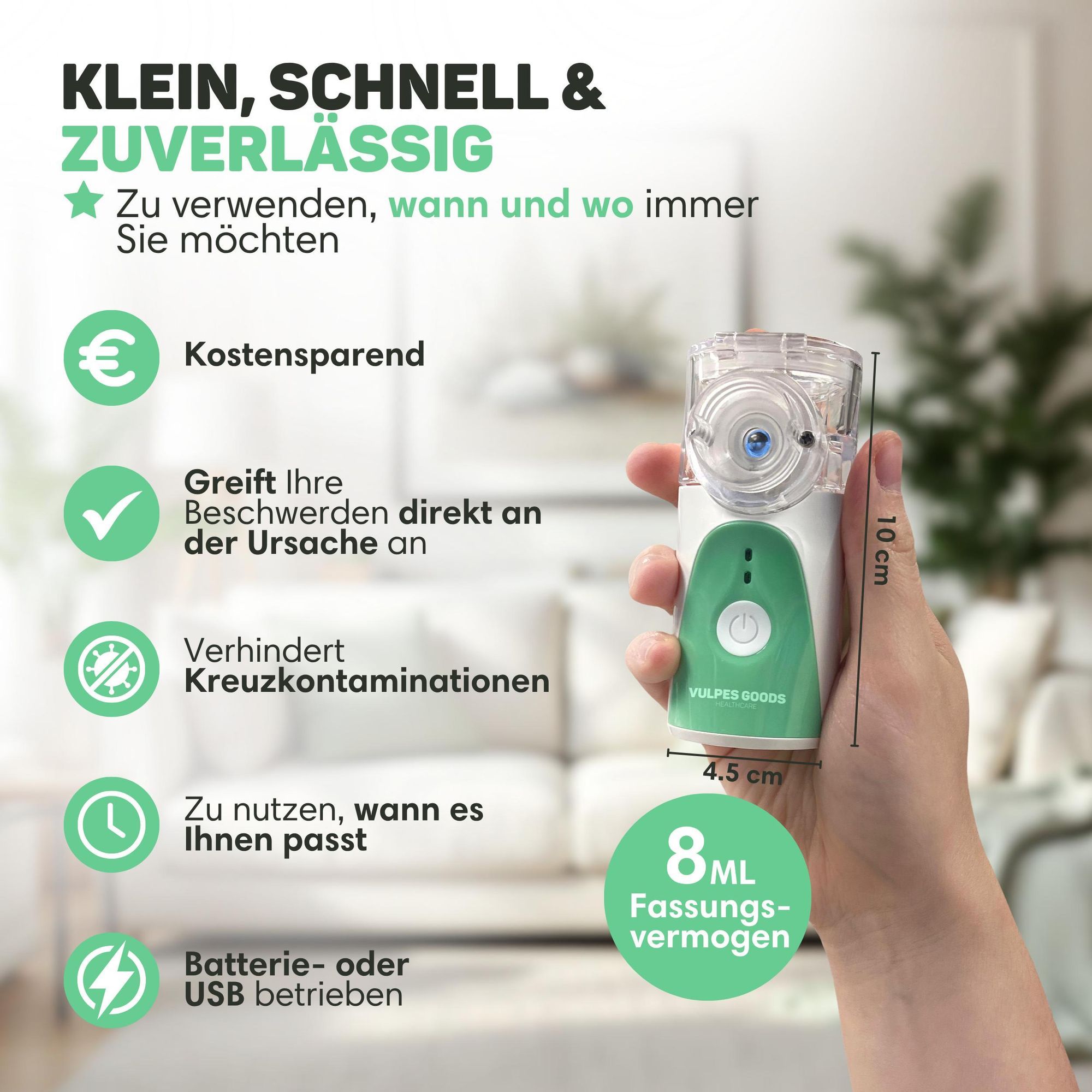 Vulpes Goods Elektryczny inhalator | Poręczne inhalatory dla dorosłych i dzieci | Przenośny inhalator z nebulizatorem W zestawie 3 ustniki i torba pod