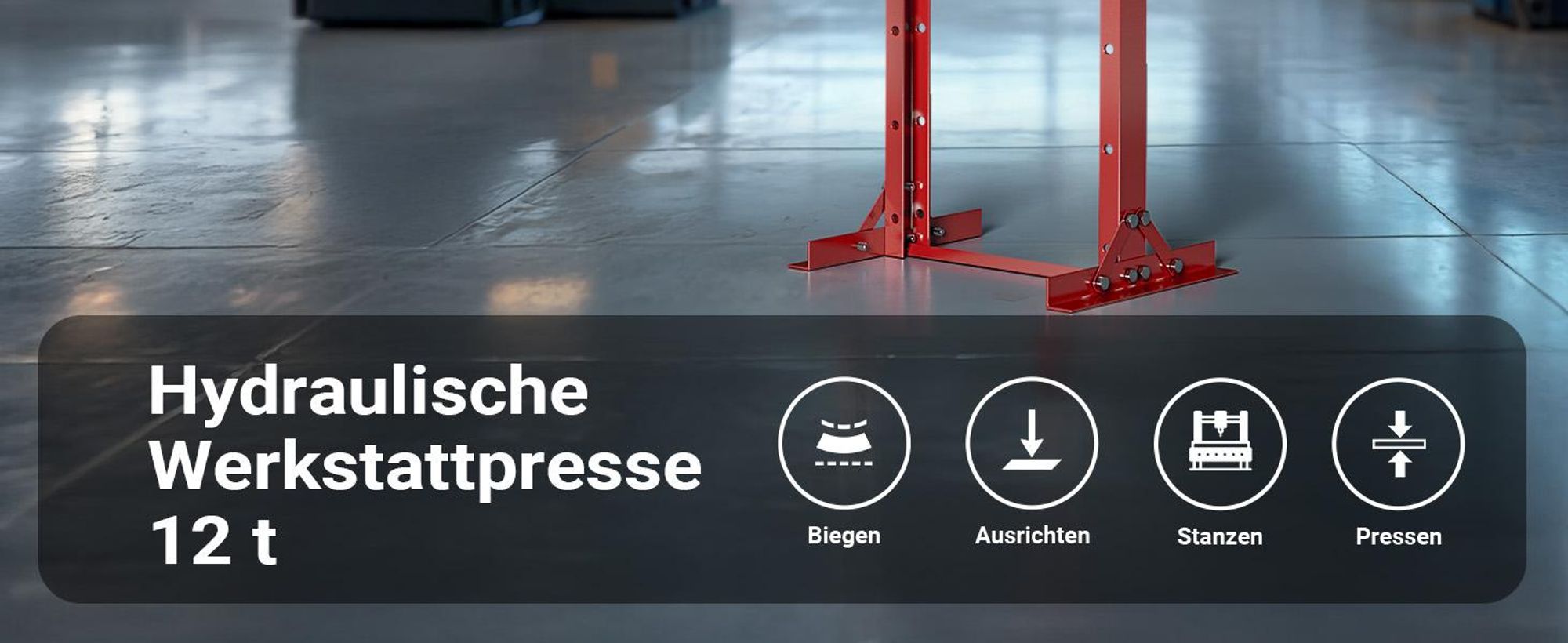 Wiltec 12T Profi Werkstattpresse, 90-1035mm Arbeitsbereich, 145-330mm Hubhöhe, Hydraulikpresse aus Stahl, Rahmenpresse mit Manometer, Lagerpresse