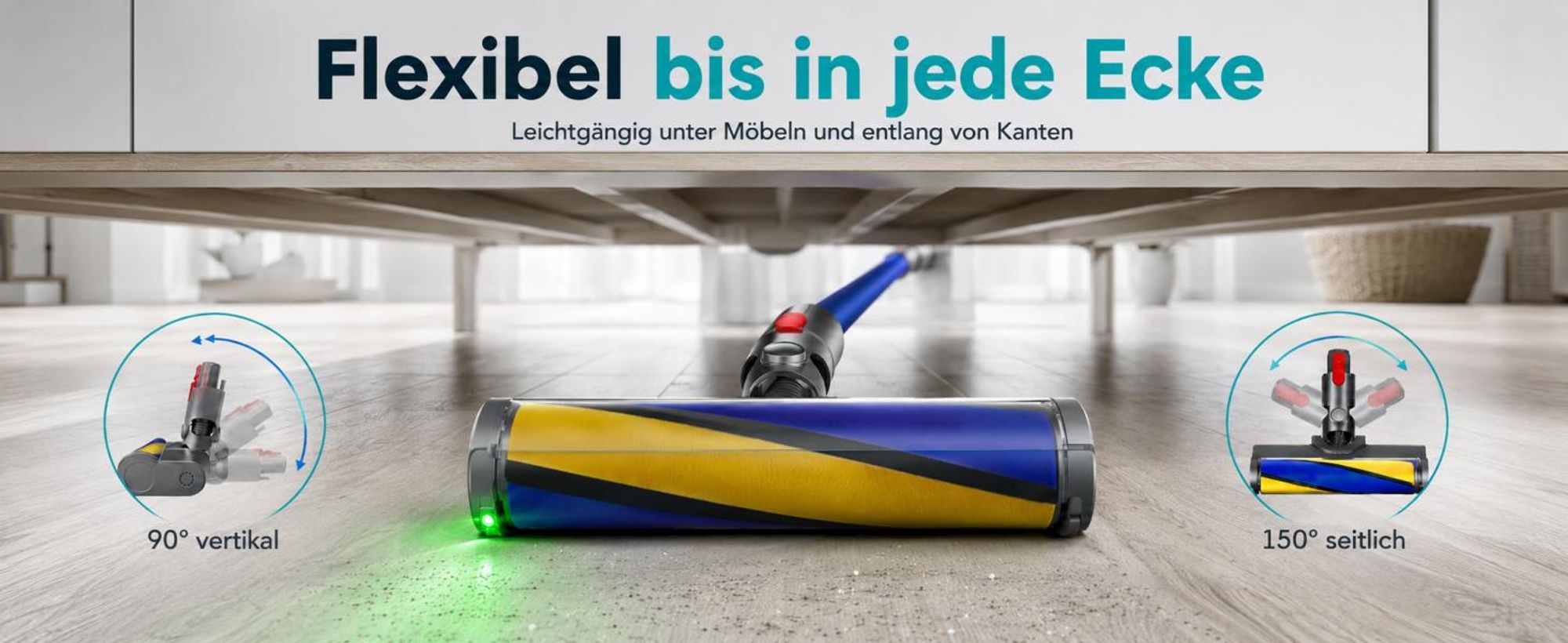 Elektrobürste mit Laser-LED für Dyson V7 V8 V10 V11 V15 – Bürste mit Direktantrieb für Hartböden & Kurzflorteppiche – Bodendüse für Staubsauger