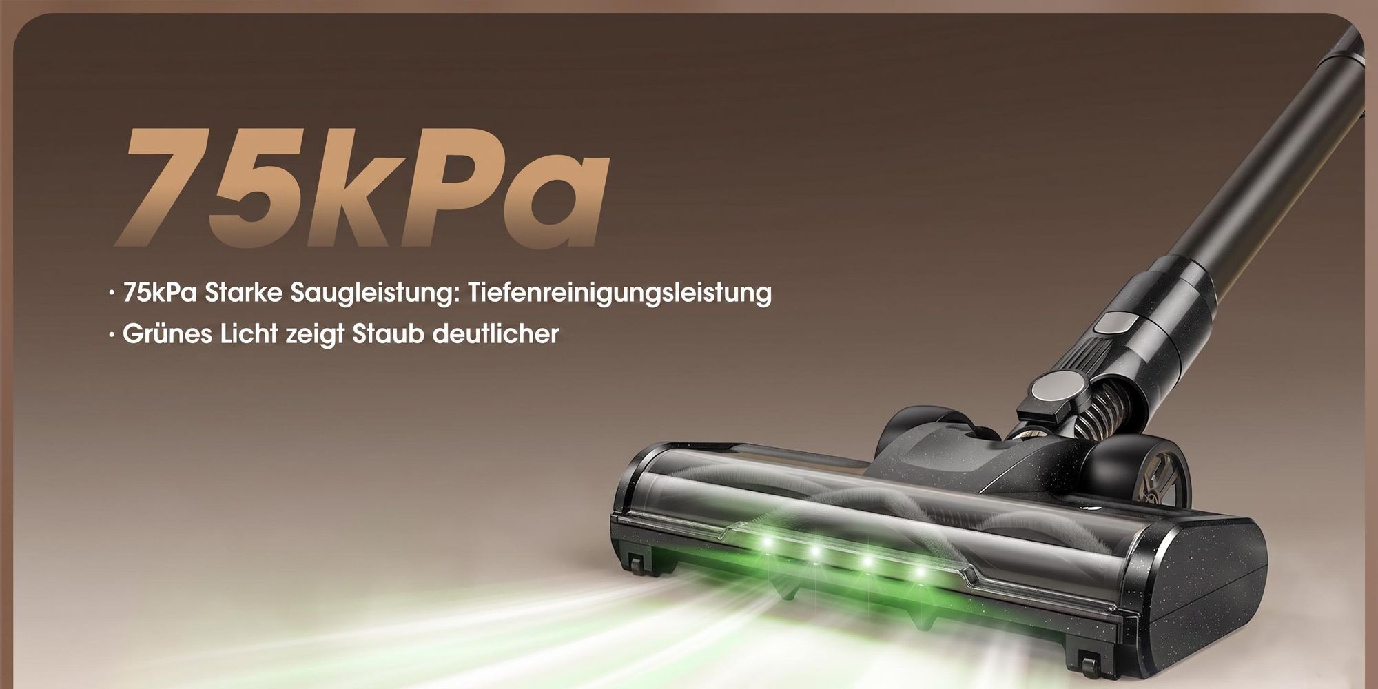 Lubluelu Akku-Staubsauger 75000 Pa, Anti-Haar-Verwicklungsbiürste, Grüne Beleuchtung, Freistehend, Für Tierhaare, Teppiche & Hartböden, P2 Schwarz