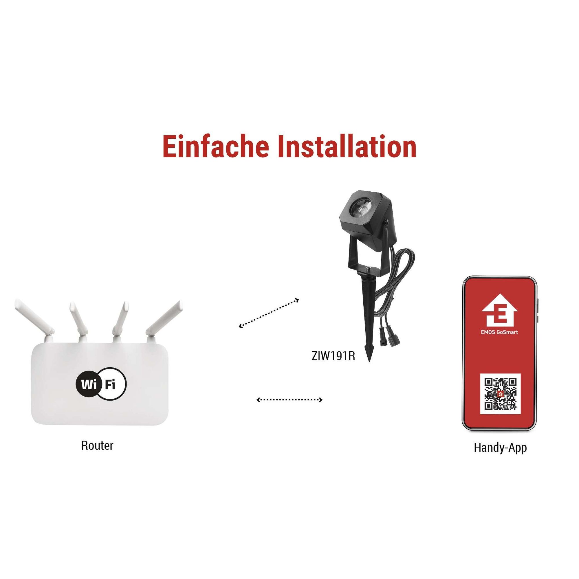 EMOS Smart Gartenbeleuchtung mit Erdspieß, Erweiterungsteil 1 Stk, WiFi, RGBIC+CCT-Farbspektrum, dimmbar, App, Sprachassistenten, wasserdicht, ZIW191R