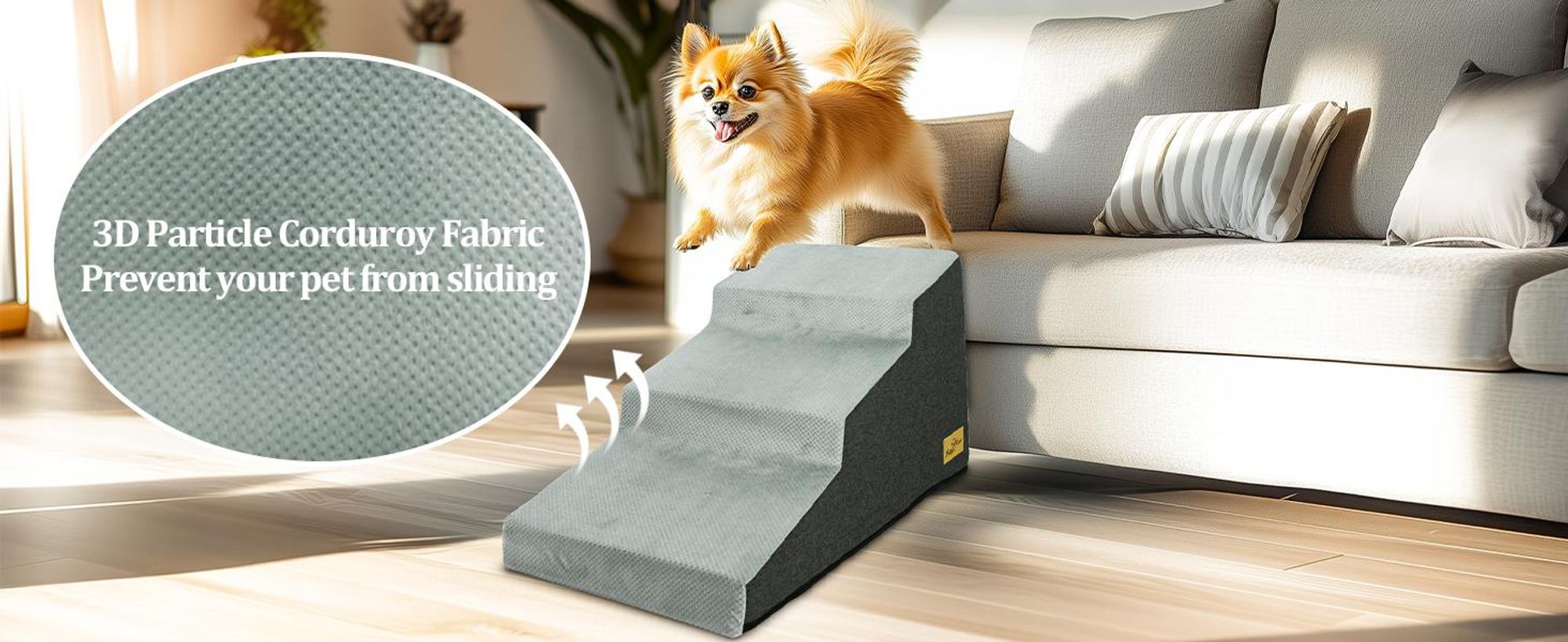 WISFOR 3-stufige Hundetreppe, Rutschfeste Haustierrampe Treppen, Abnehmbarer Bezug, Hundestufen mit hochdichtem Schwamm
