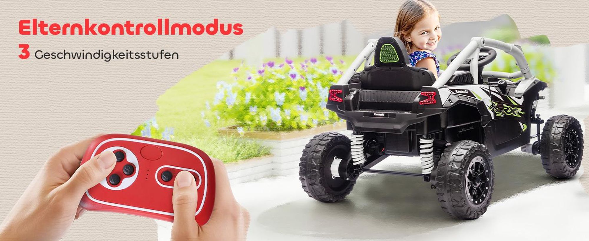 AIYAPLAY Kinder Elektroauto 12V Kinder UTV mit 2 Motorn, Fernbedienung, LED