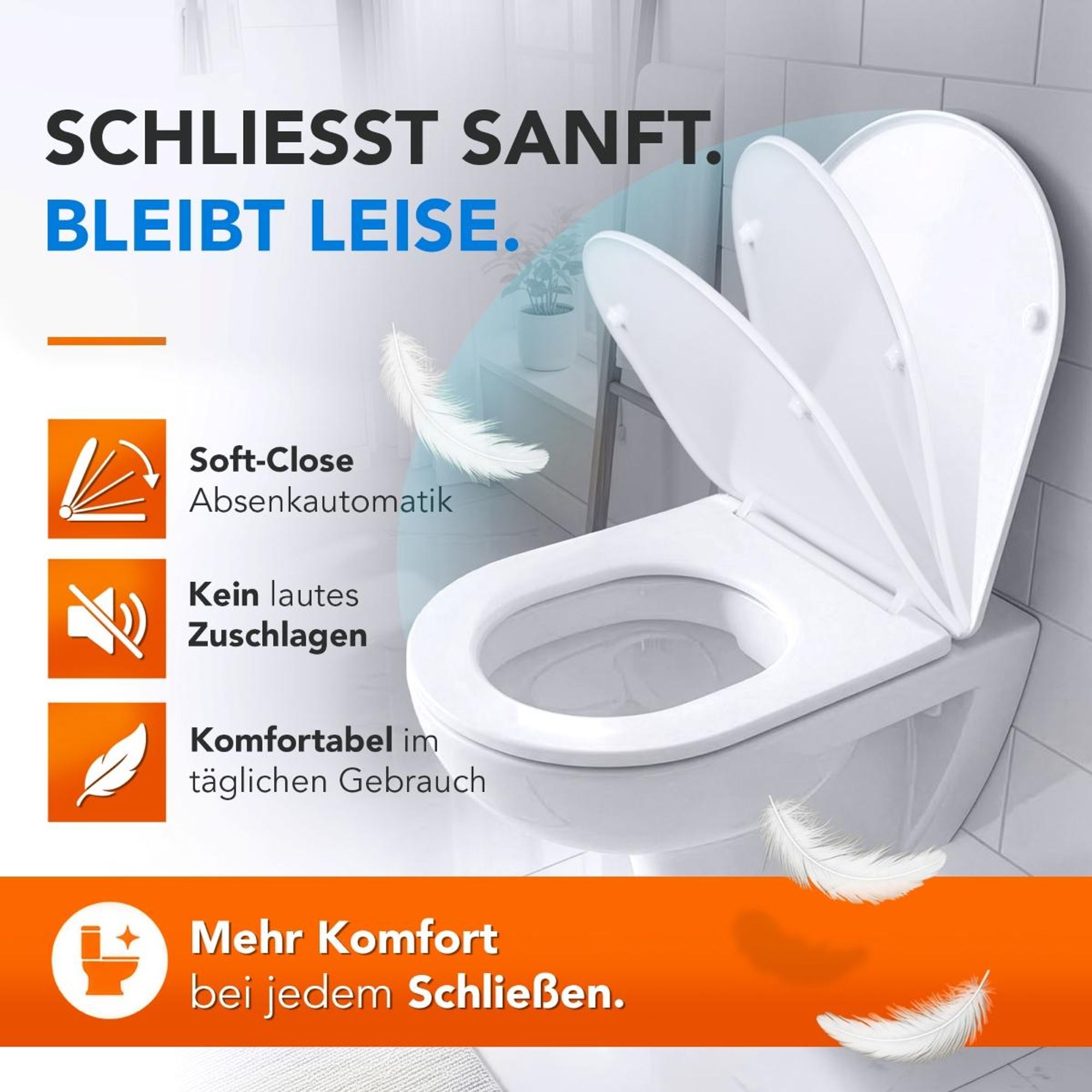 BELVIT WC Slim Sitz, Design WC-Sitz mit Absenkautomatik/Soft-Close - Toilettensitz, Klodeckel Duroplast weiß dünn