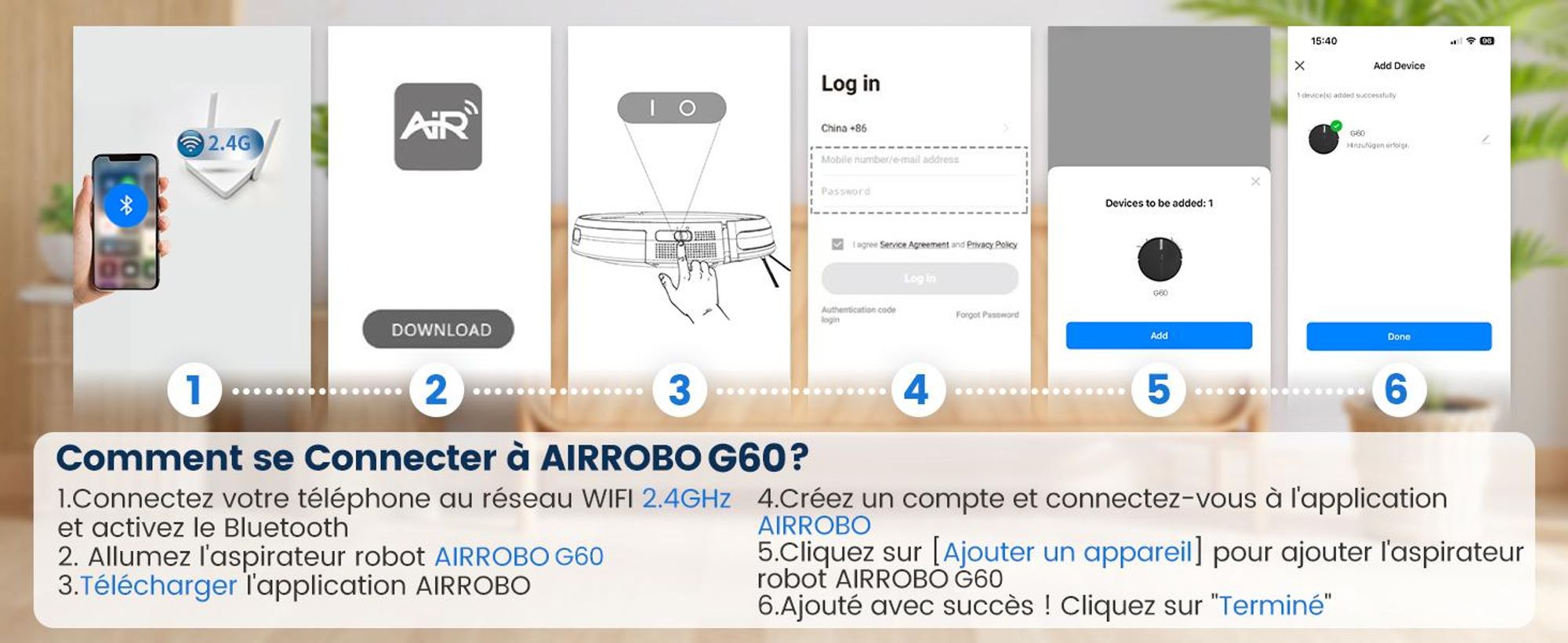 AIRROBO G60 : robot aspirateur 2-en-1 (sec/humide) avec fonction de lavage, 4000 Pa