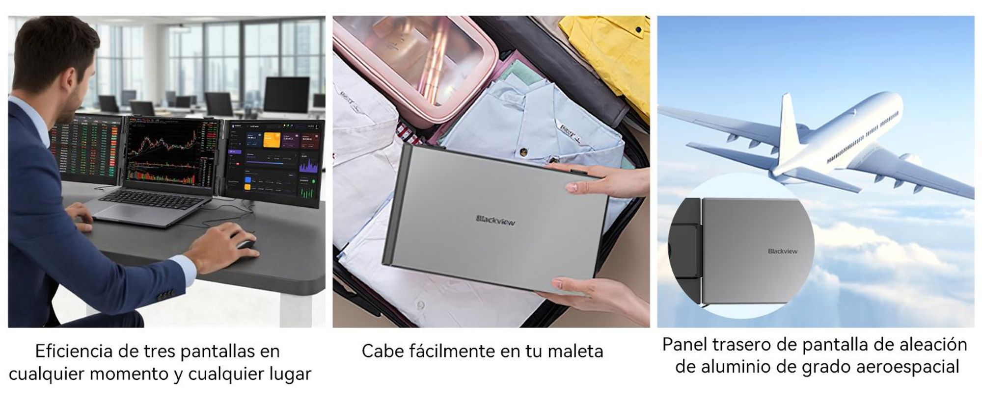 Blackview Pantalla portátil DCM6 de 14", monitor de doble pantalla para portátiles, ultradelgado, resolución FHD, compatible con portátiles de 13,3" a 17,3", giratorio 180°, para Windows/Mac/Android