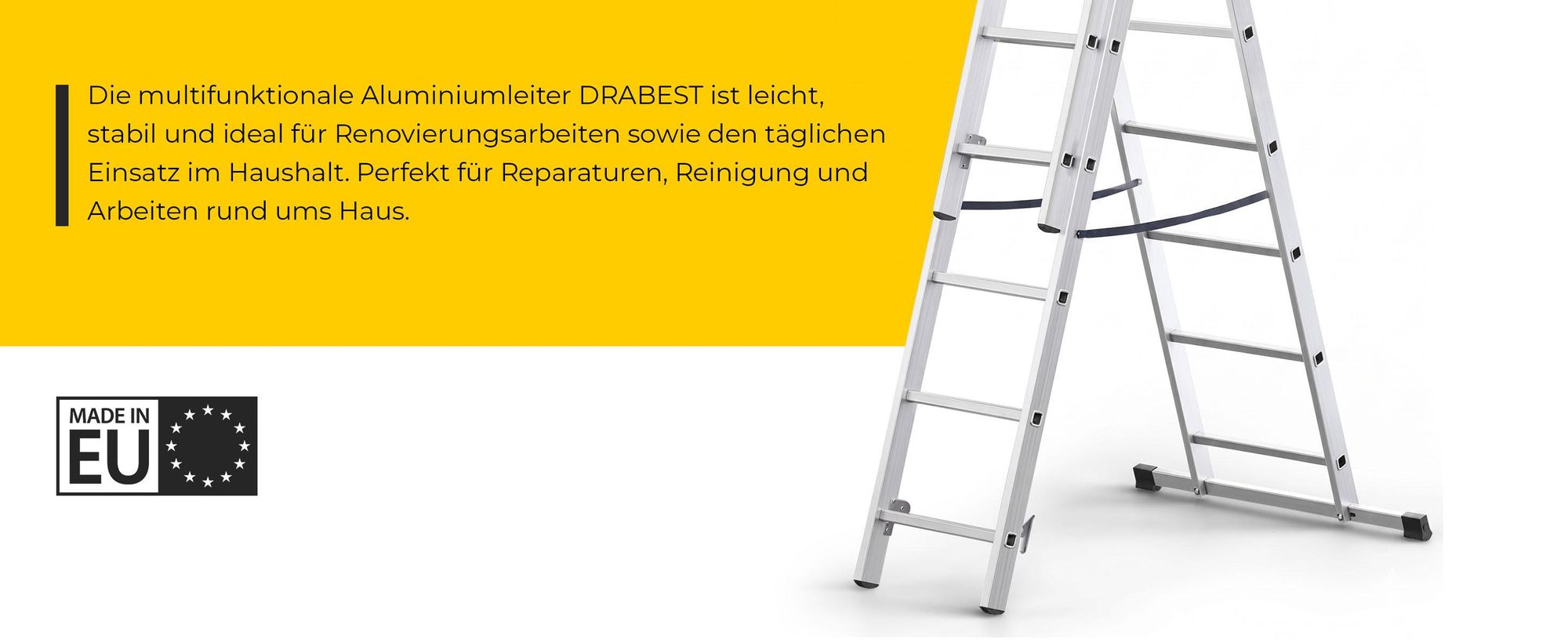 DRABEST | Aluminium 3x7 Multifunktionsleiter - 3-teilige Klappleiter & Ausziehleiter - 21 Sprossen - bis zu -150 kg - EN131 &