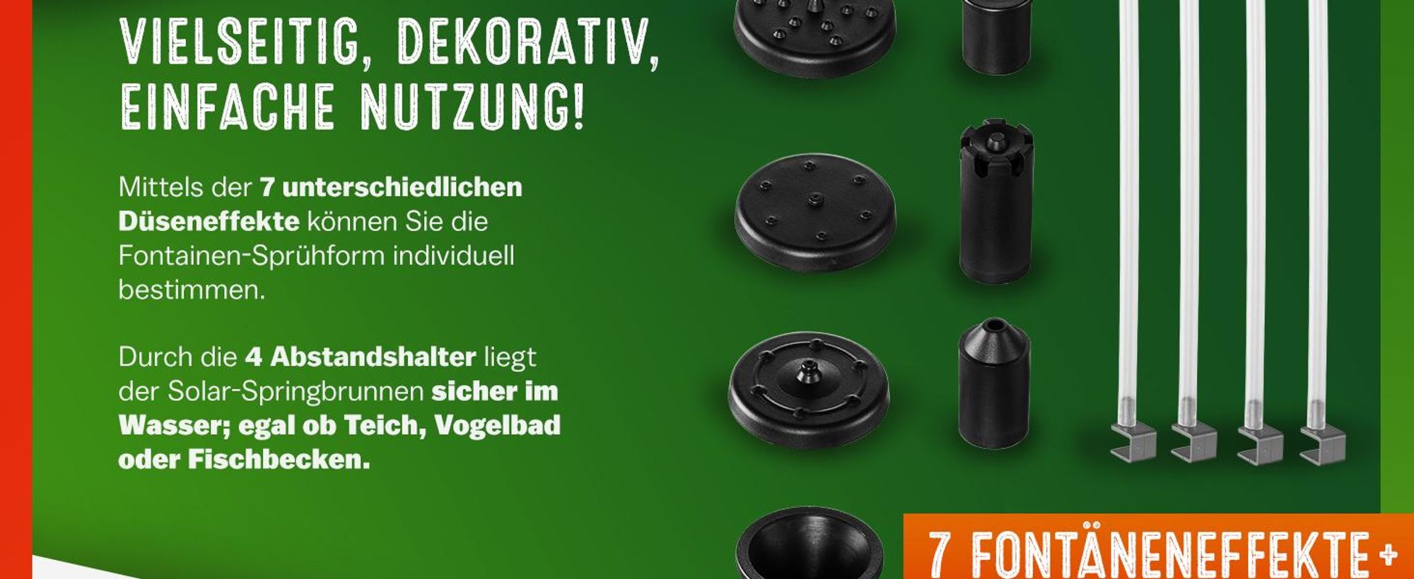 GARDEBRUK® Solar Springbrunnen 7 Effekte 180L/h Solarpanel 160mm 1,4 Watt Garten Wasserspiel Gartenbrunnen Wasserpumpe Teichpumpe Solarbrunnen Fontäne