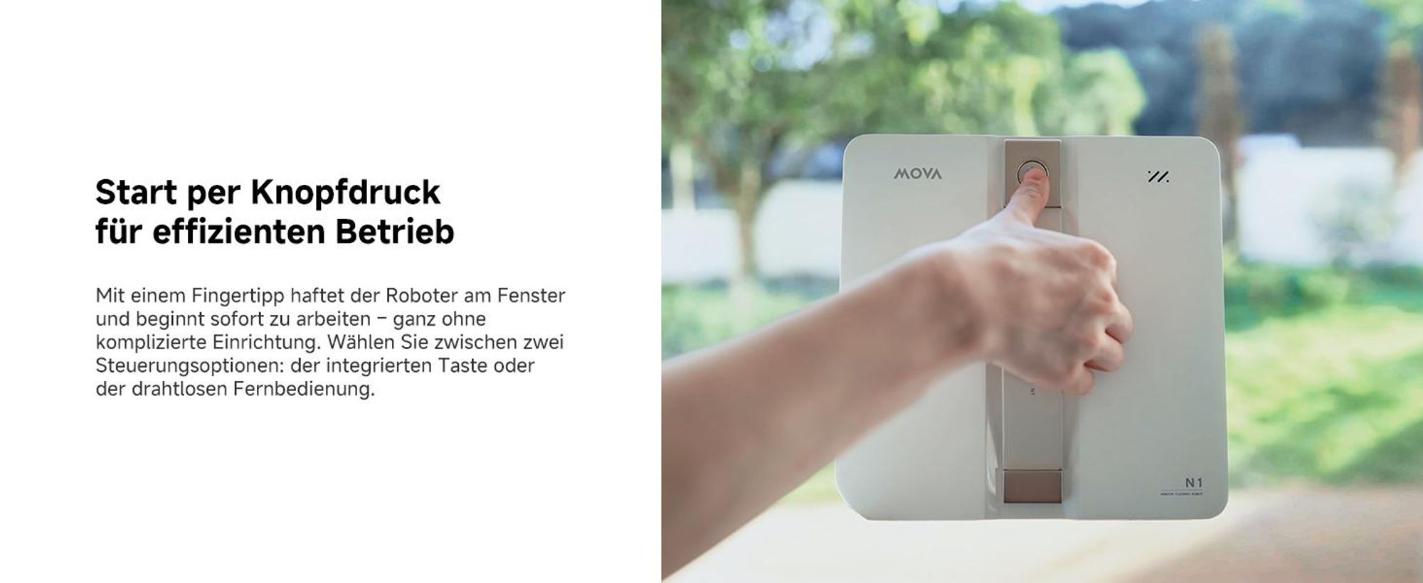 MOVA N1 Fensterputzroboter – kompakt, leicht, 8000 Pa Saugleistung, 32 m² Reichweite, 120 ml Wassertank, Smart Clean