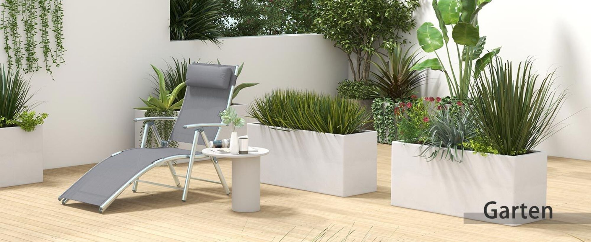 Outsunny Sonnenliege Liegestuhl Gartenliege 7 Positionen verstellbar Grau