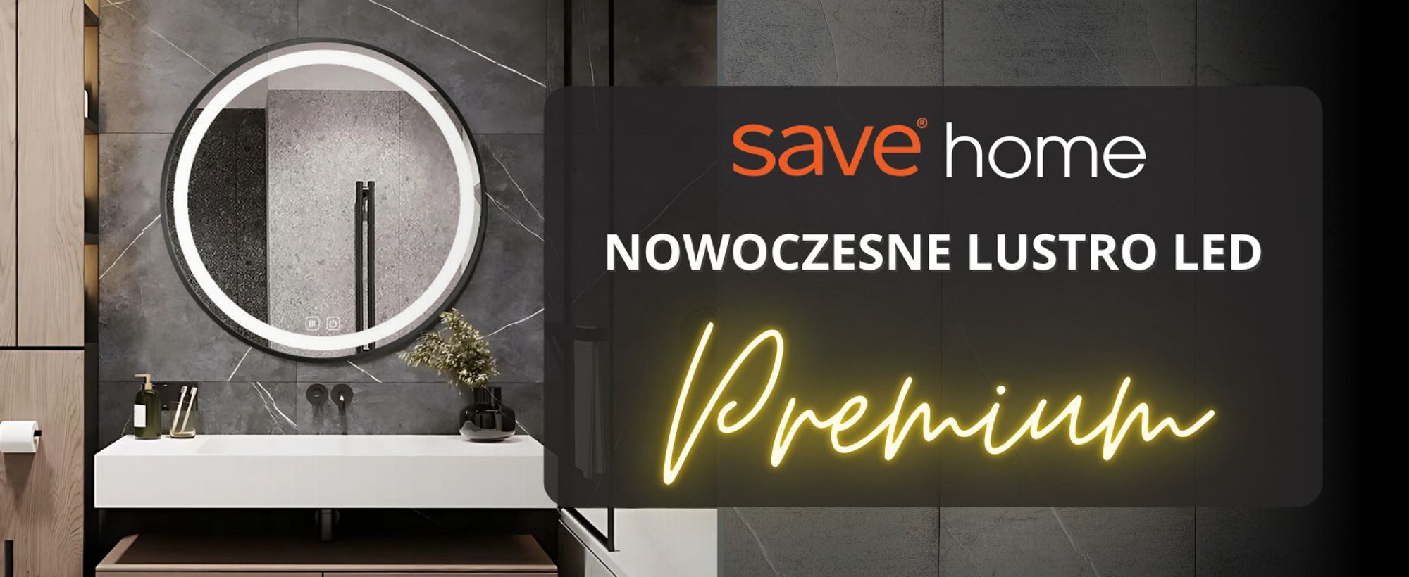SAVE ®HOME Okrągłe lustro łazienkowe LED - 60 cm - PODŚWIETLANE - Z RAMĄ LOFT - 3 BARWY ŚWIATŁA - ŚCIEMNIALNE - BEZ PARY - DOTYKOWE - LUSTRO ŚCIENNE